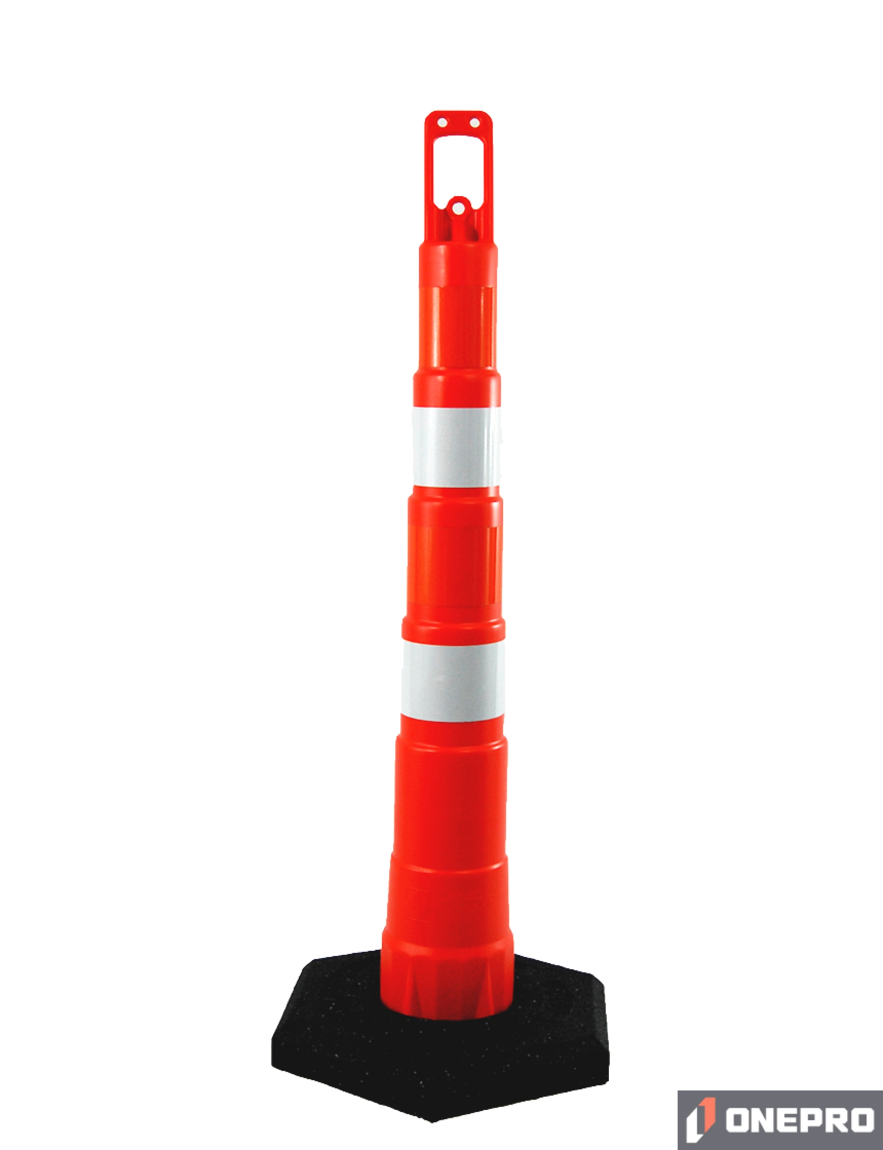 42\" Channelizer Cone with Four (4) 4\" EG Reflective Collar and 16 lb Recycled Rubber Base