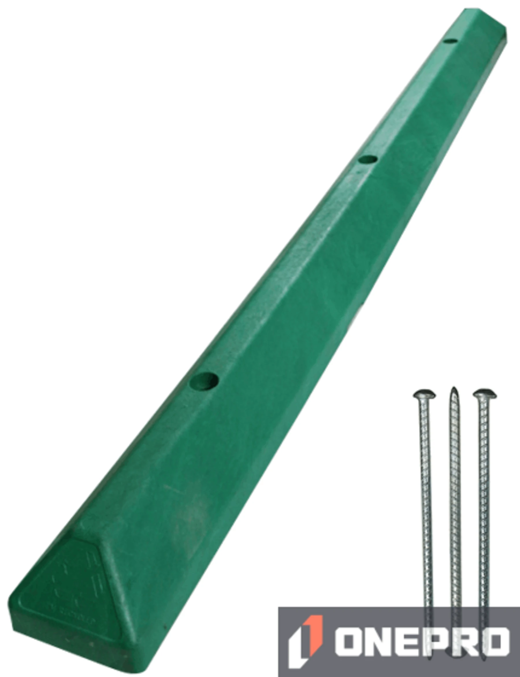 6\u0027 Green EV Recycled Plastic \u0027Commercial\u0027 Parking Block w/three 14\" Galvanized Steel Spikes