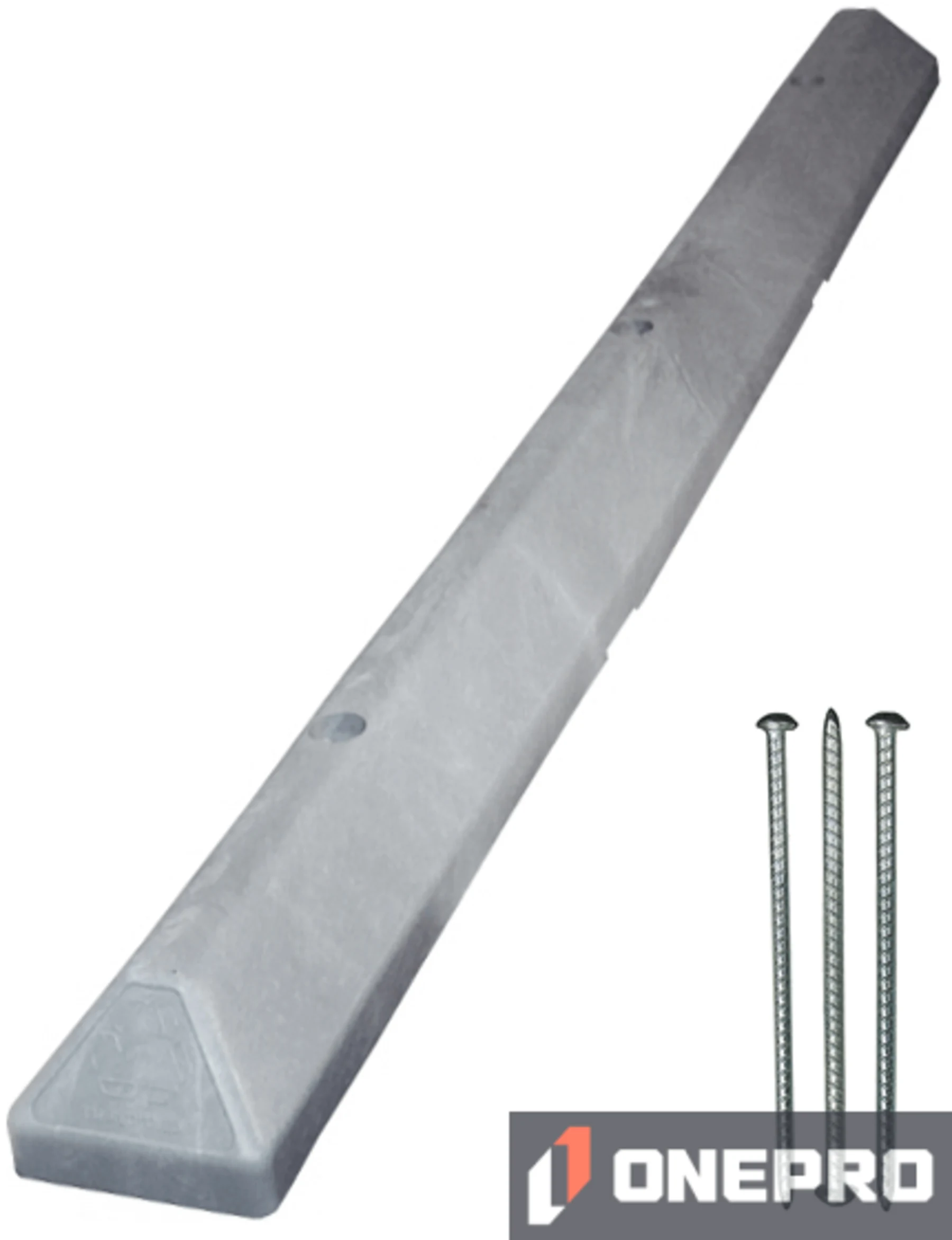 6\u0027 Gray Recycled Plastic \u0027Commercial\u0027 Parking Block w/three 14\" Galvanized Steel Spikes