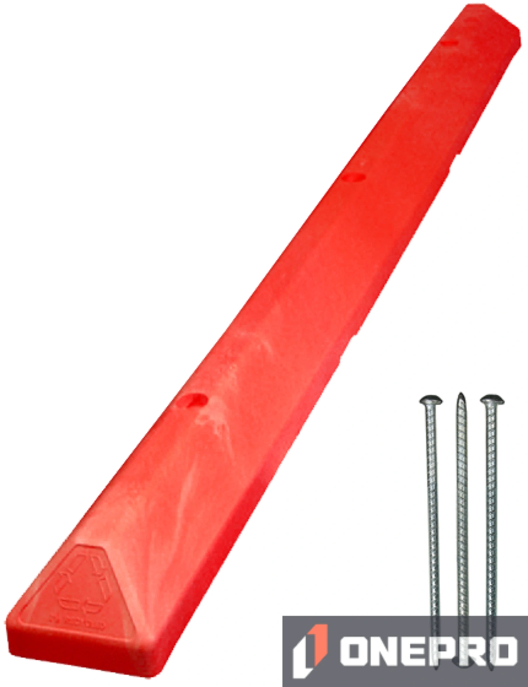 6\u0027 Red Recycled Plastic \u0027Commercial\u0027 Parking Block w/three 14\" Galvanized Steel Spikes