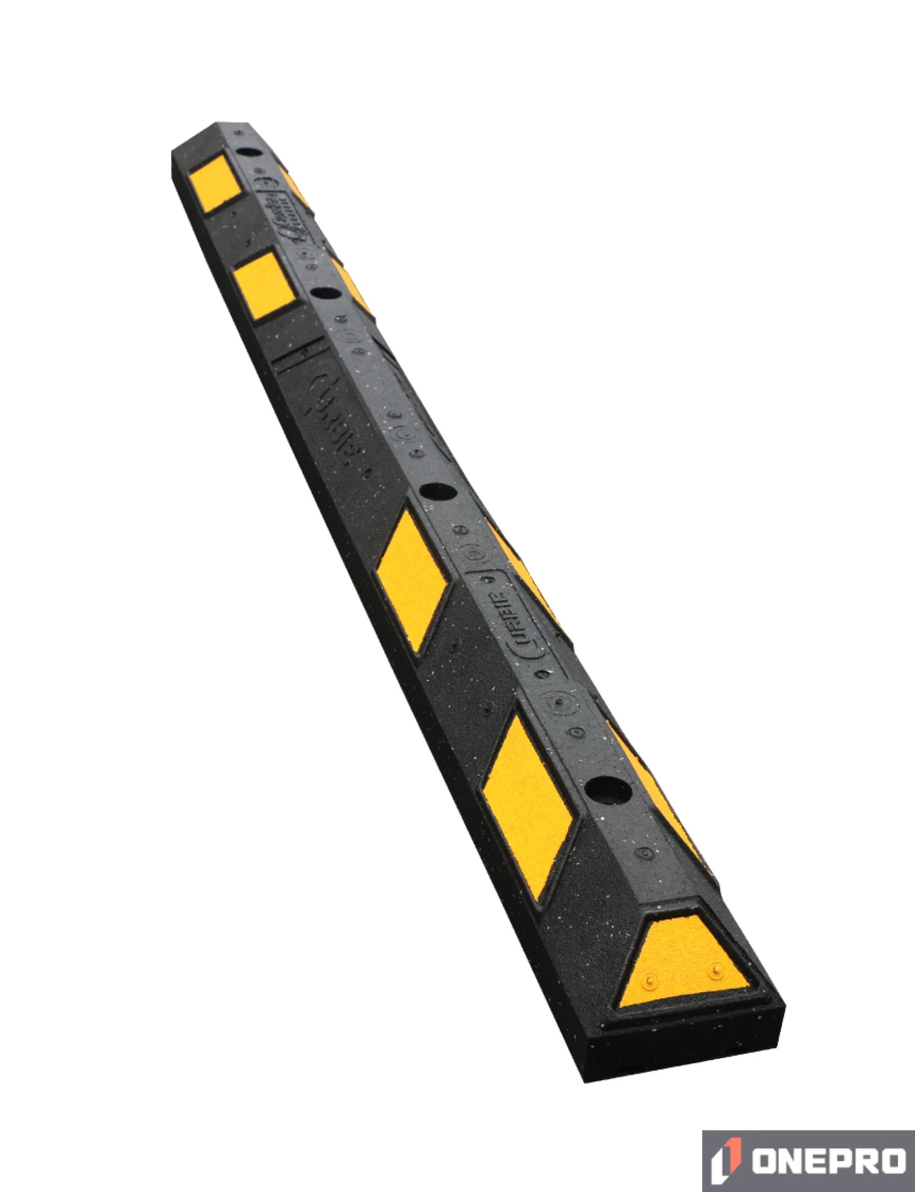 6\u0027 Black \u0026 Yellow \u0027Curbie\" Recycled Rubber Parking Block with Four (4) 13\" Spikes