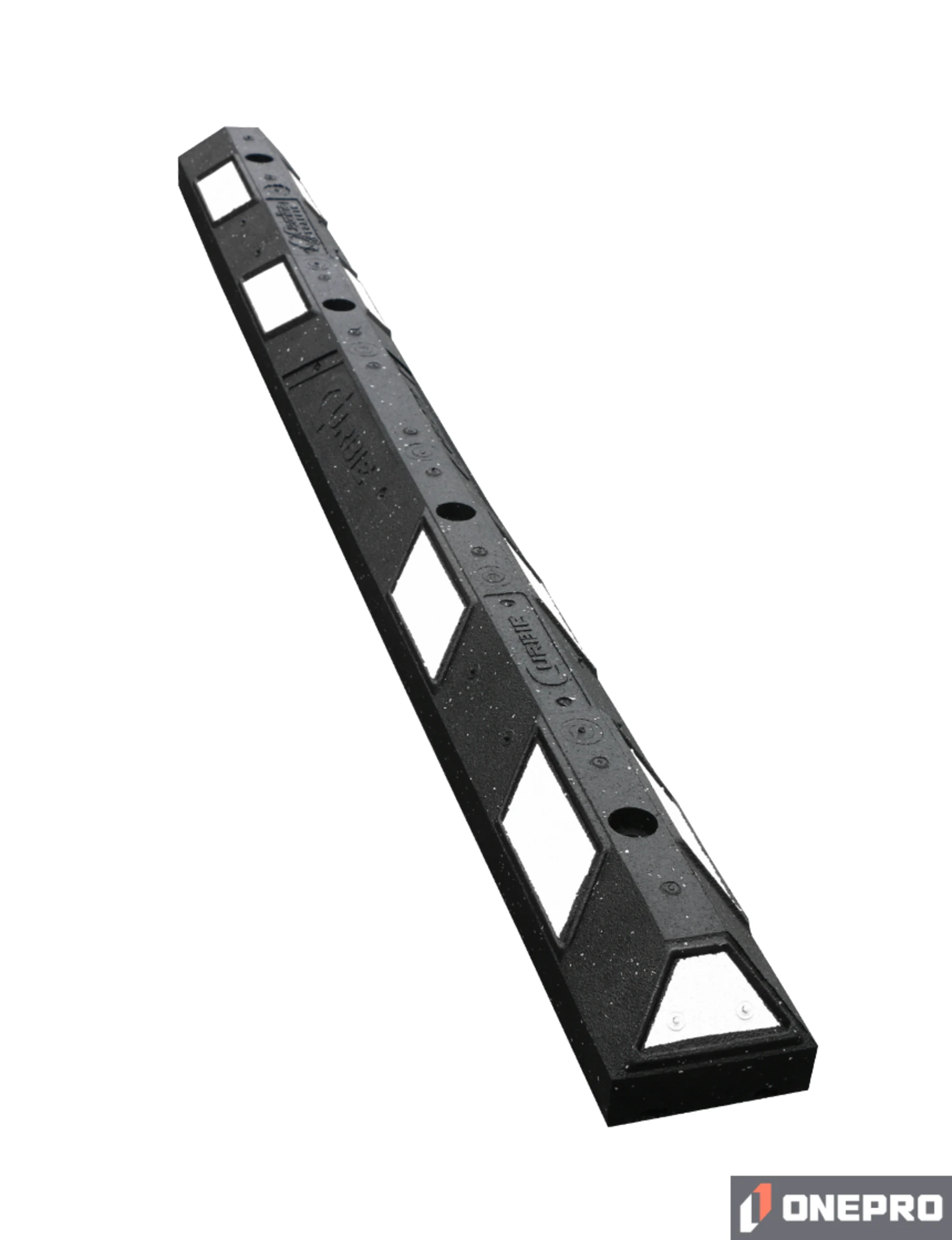 6\u0027 Black \u0026 White \u0027Curbie\" Recycled Rubber Parking Block with Four (4) 12\" Spikes