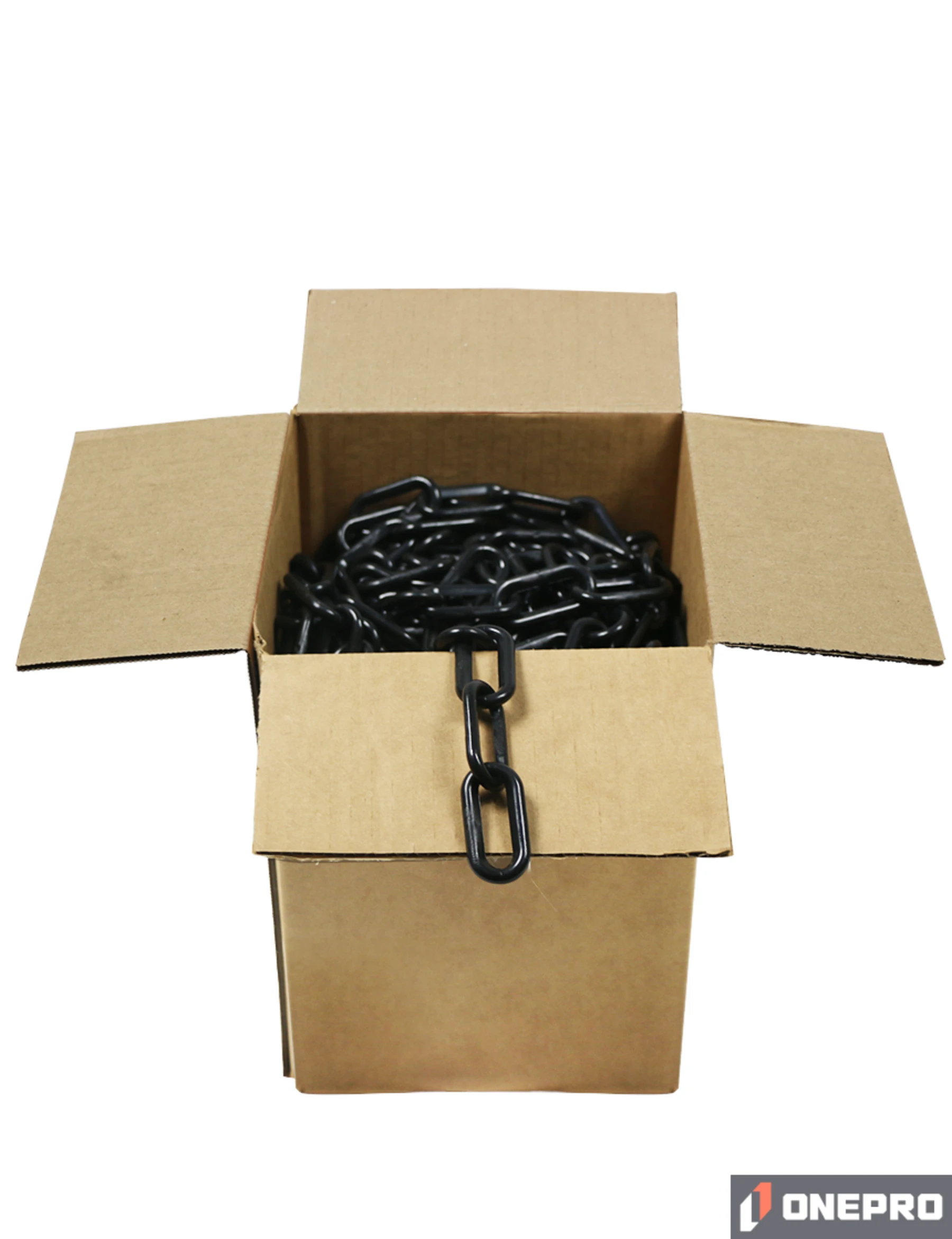 100\u0027 Box of Black 2\" Link, Standard Plastic Chain