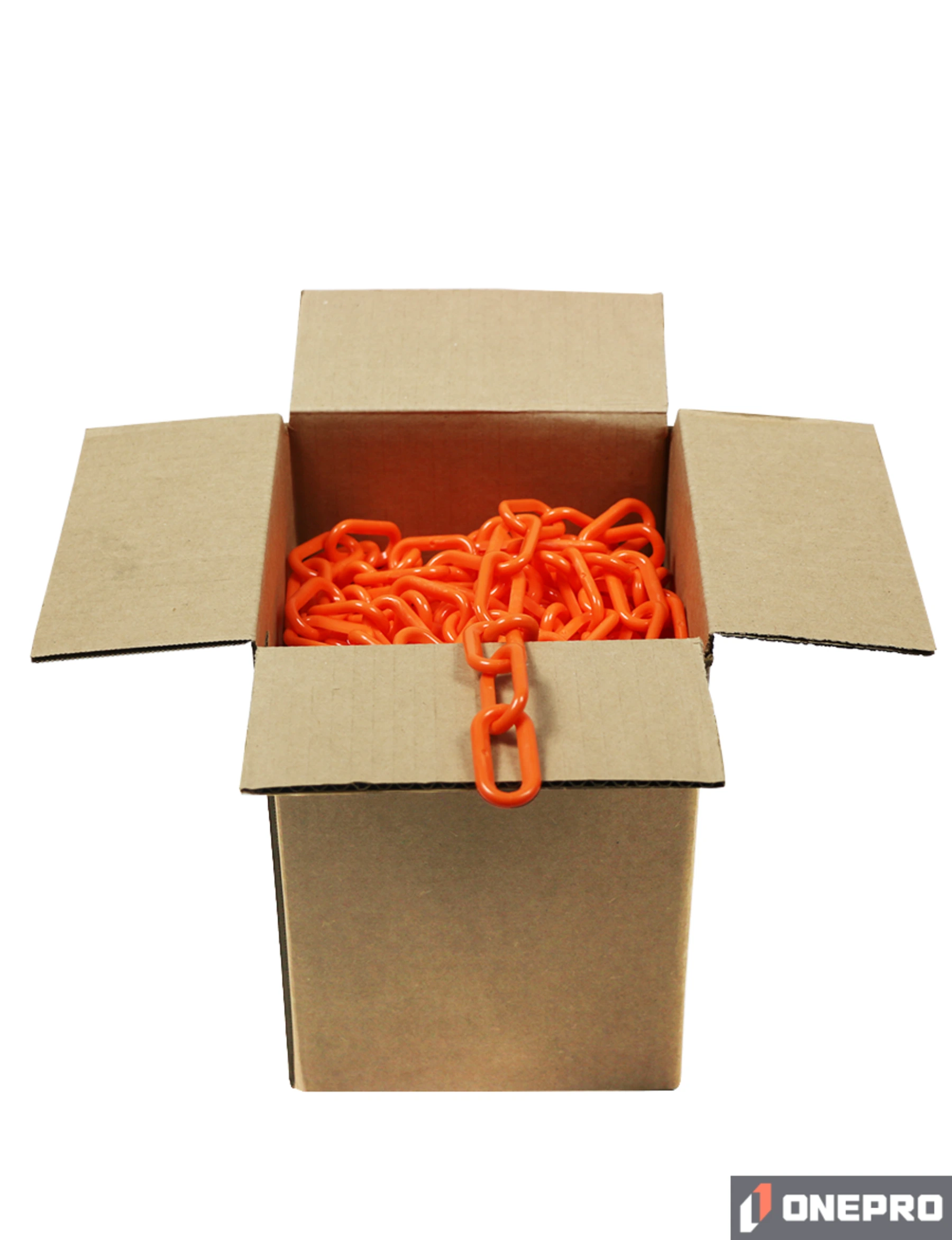 100\u0027 Box of Orange 2\" Link, Standard Plastic Chain
