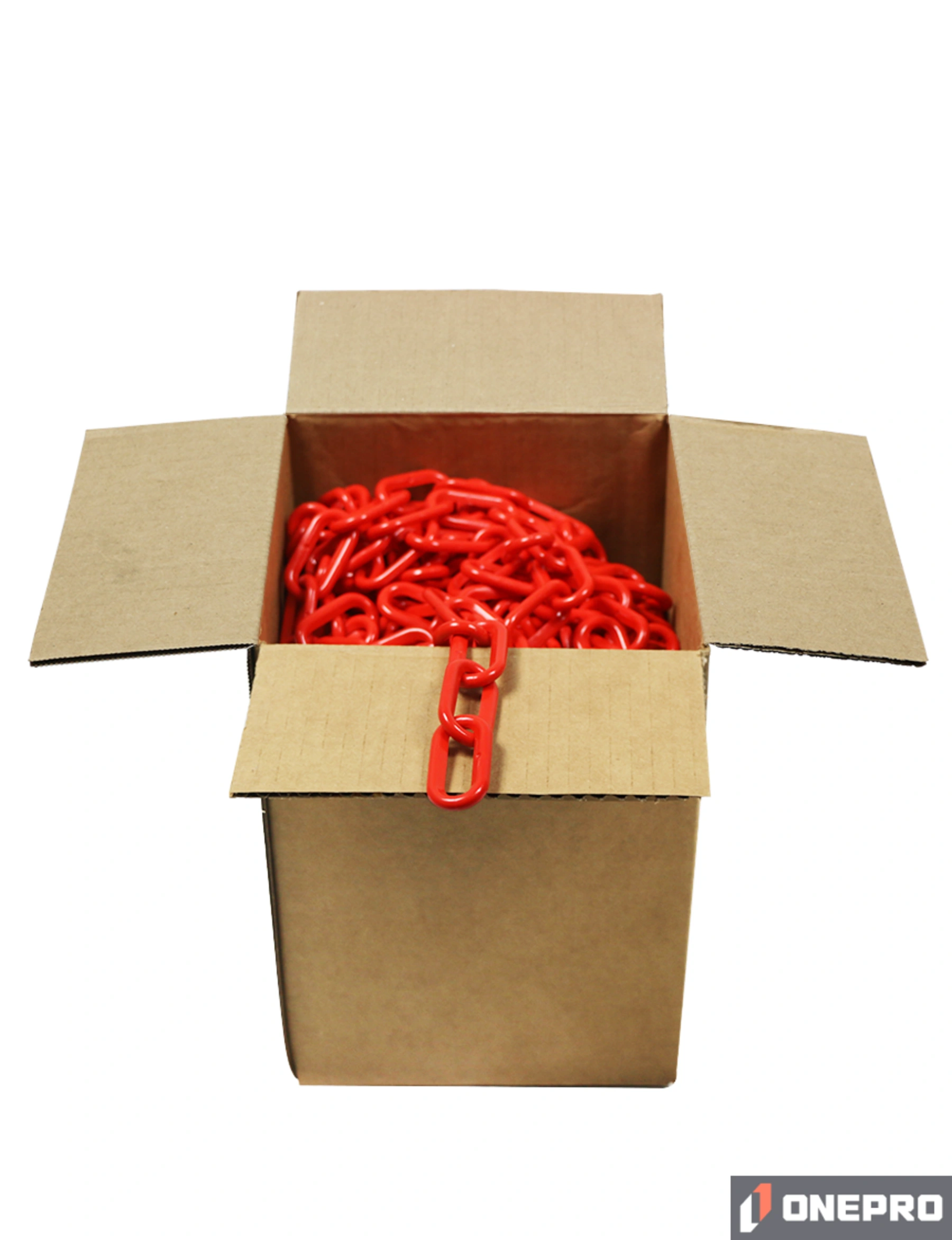 100\u0027 Box of Red 2\" Link, Standard Plastic Chain