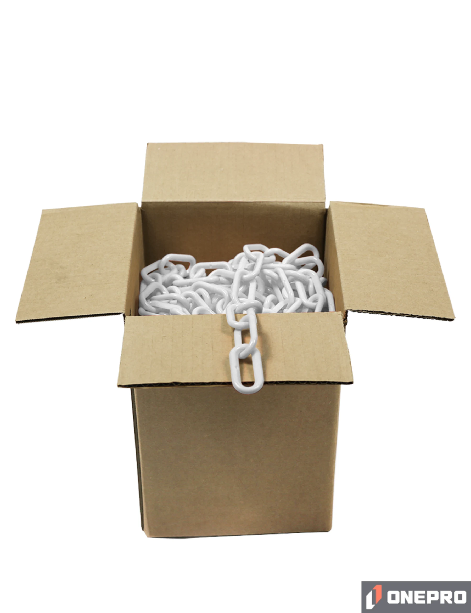 100\u0027 Box of White 2\" Link, Standard Plastic Chain