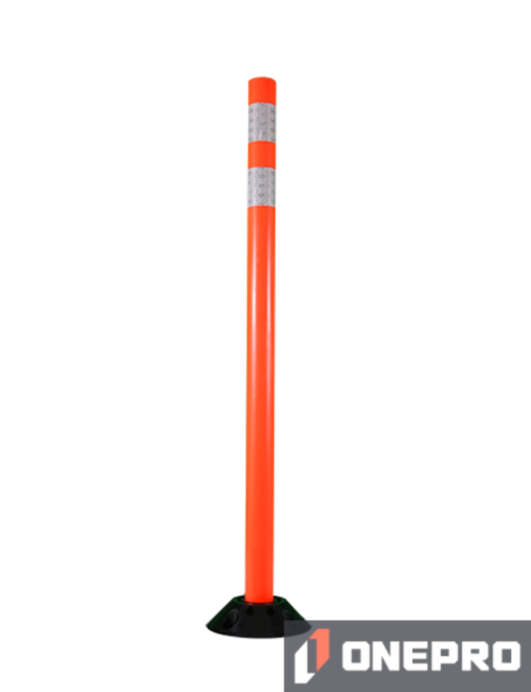48\" Orange Round Delineator with two (2) 3\" white reflective collars with Concrete Mounting Hardware