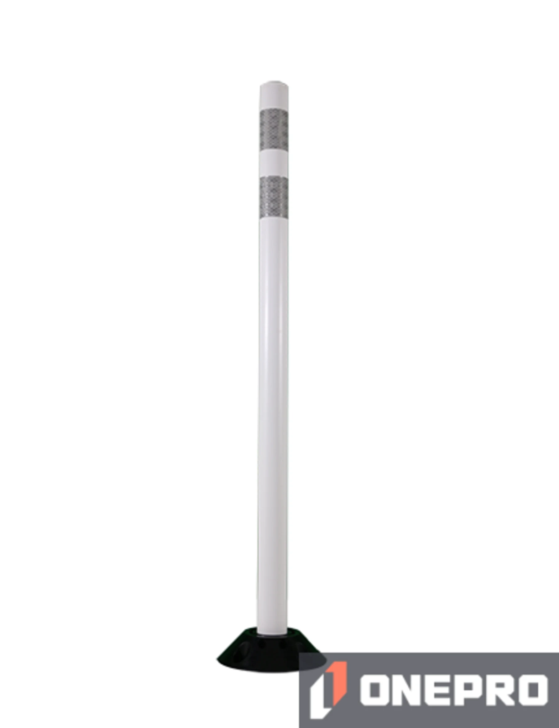48\" White Round Delineator with two (2) 3\" white reflective collars with Asphalt Mounting Hardware