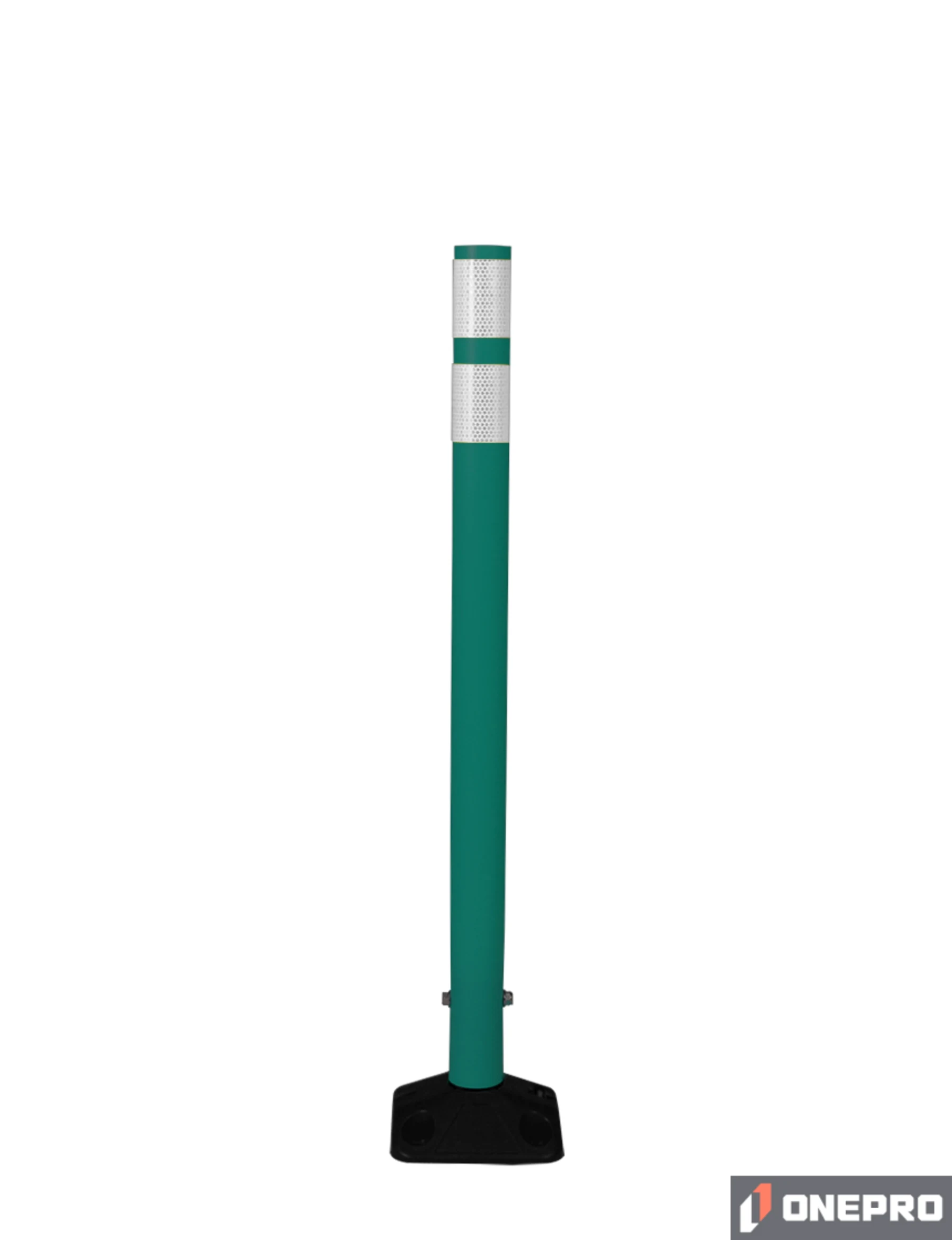 36\" Green Round Delineator w/ Black Base \u0026 2 White Reflective Collars \u0026 Asphalt Mounting Hardware