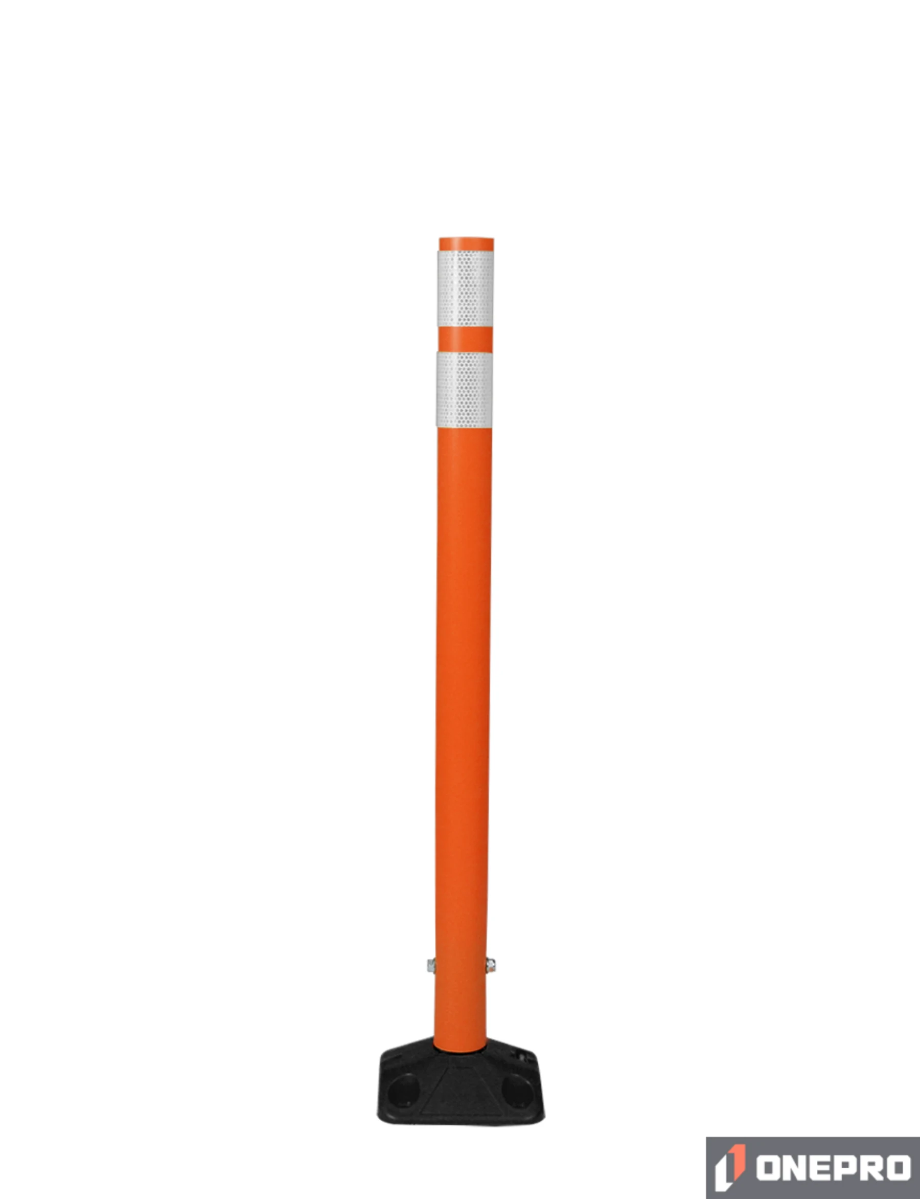 36\" Orange Round Delineator w/ Black Base \u0026 2 White Reflective Collars \u0026 Adhesive Mounting