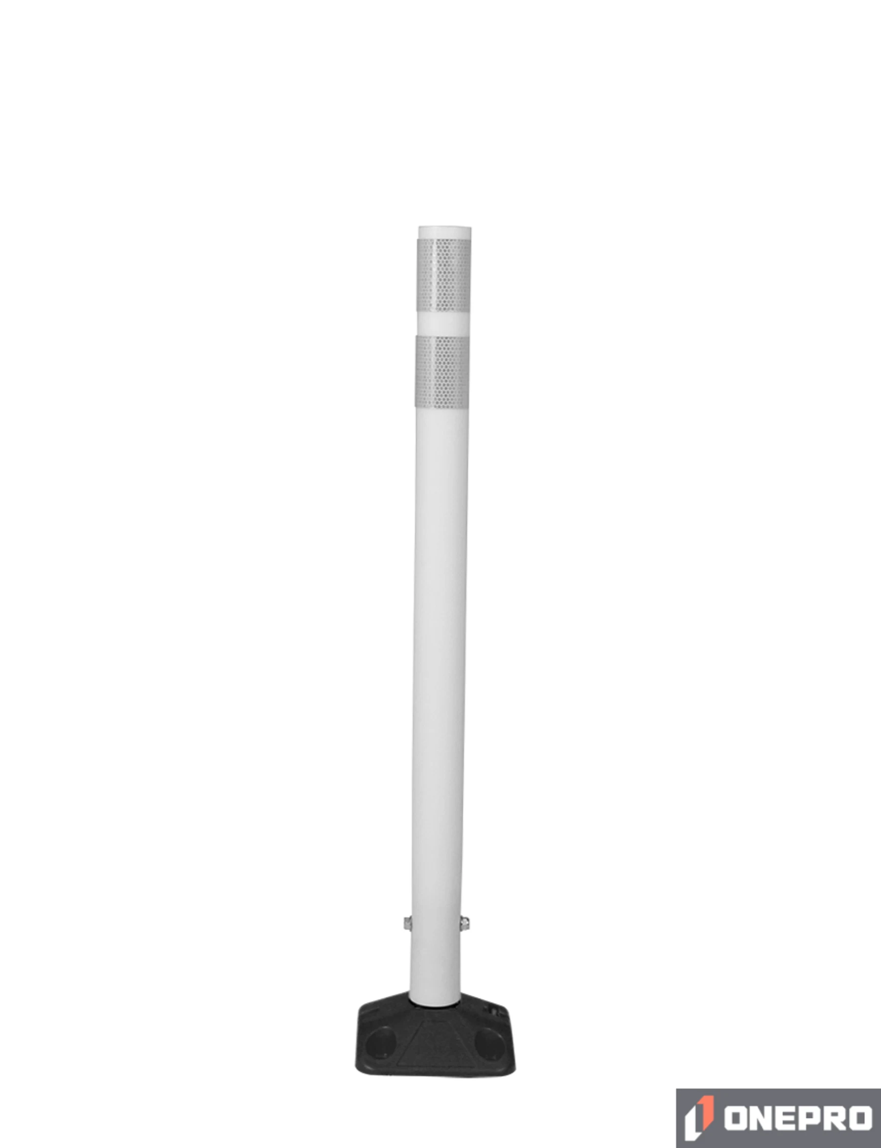 36\" White Round Delineator w/ Black Base \u0026 2 White Reflective Collars \u0026 Concrete Mounting Hardware