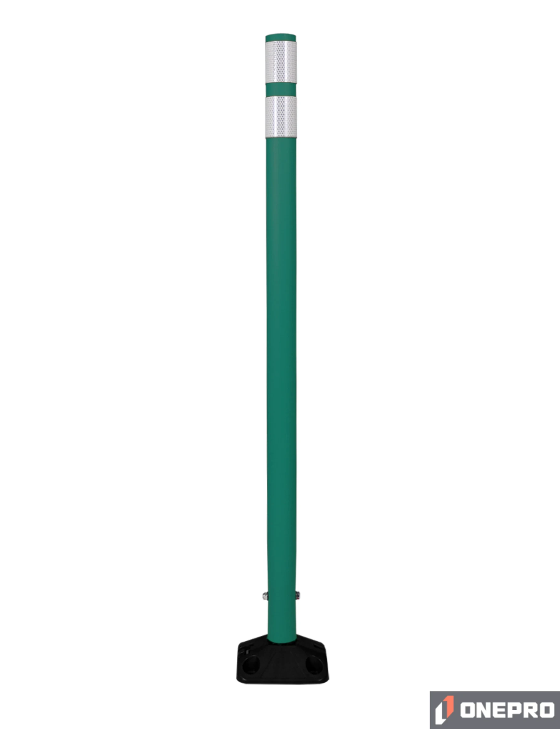 48\" Green Round Delineator w/ Black Base \u0026 2 Yellow Reflective Collars \u0026 Adhesive Mounting