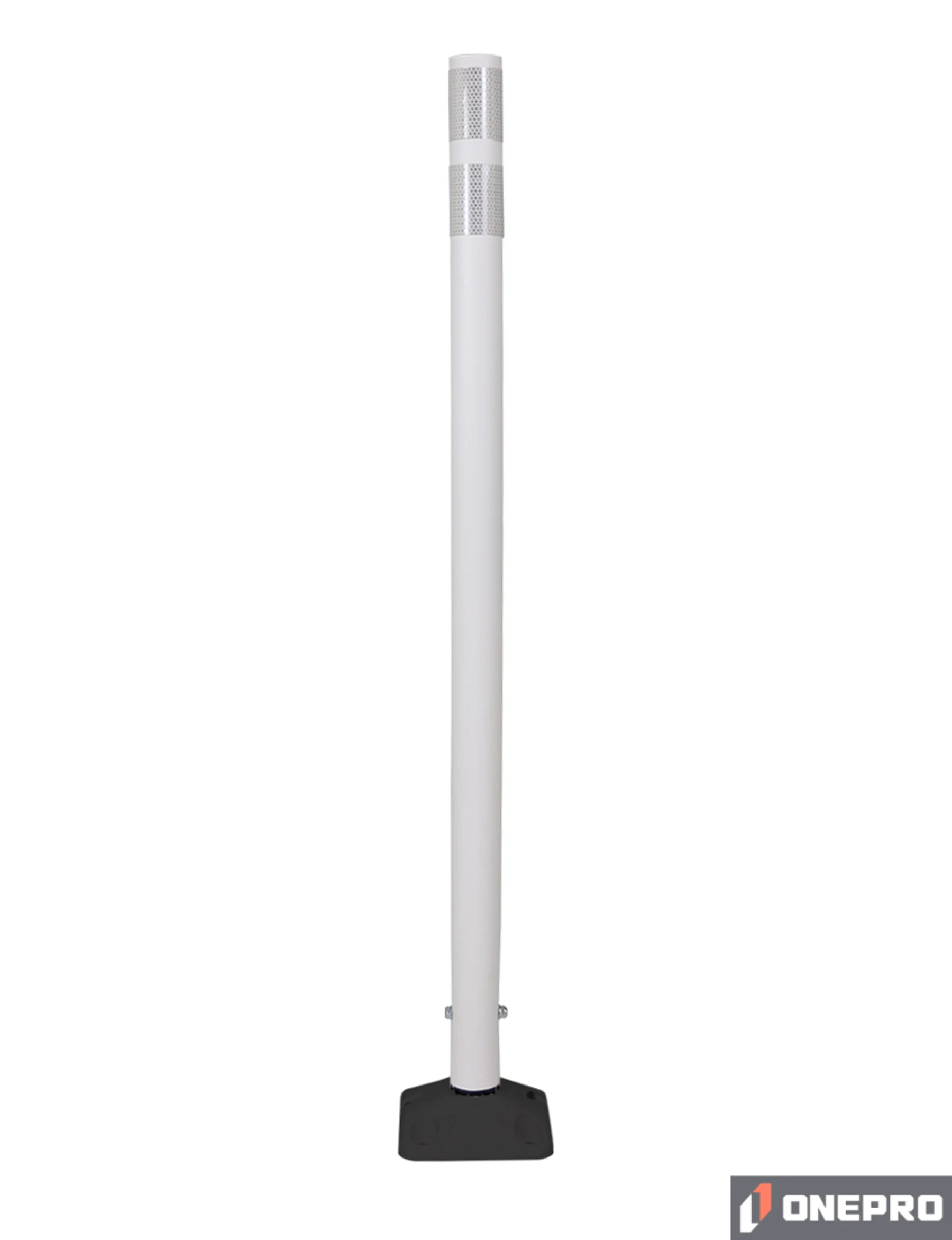 48\" White Round Delineator w/ Black Base \u0026 2 White Reflective Collars \u0026 Adhesive Mounting