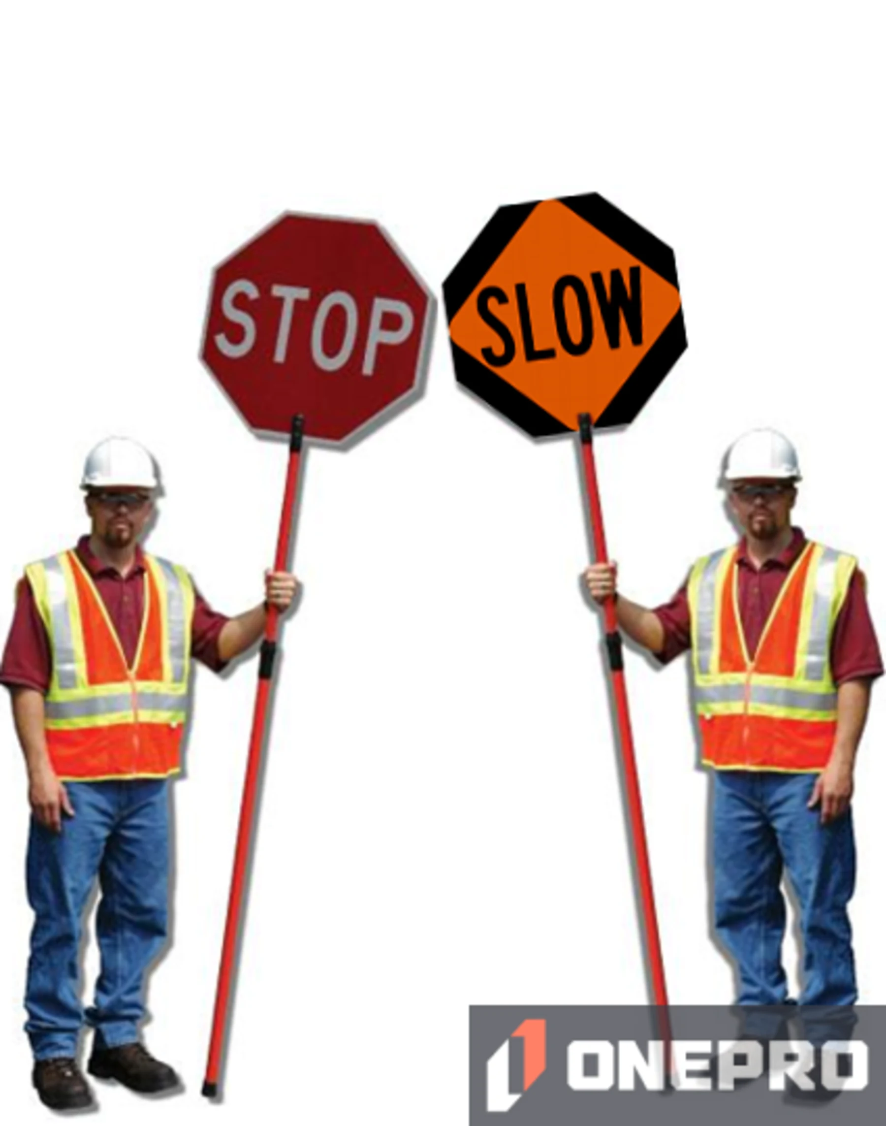 24\" Non-Reflective Stop/Slow Paddle w/Telescoping 53\"- 84\" Fibreglass Staff