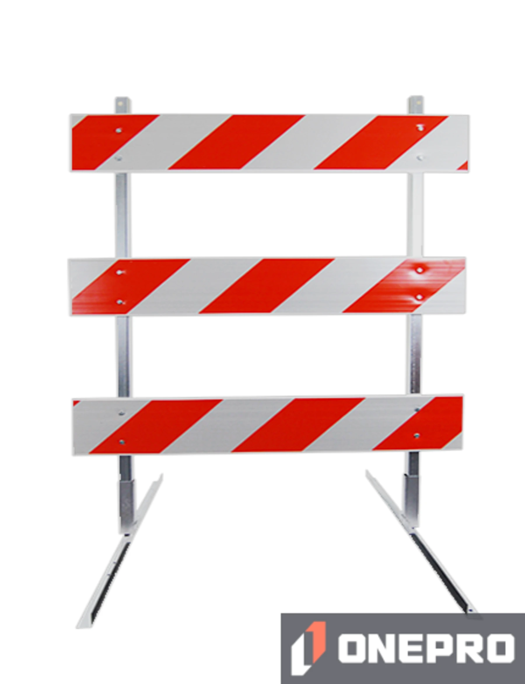 8\u0027 Standard Type 3 Barricade-63\" Tall Galvanized Steel Frame \u0026 Three 8\u0027 Plastic Boards w/HI Sheeting