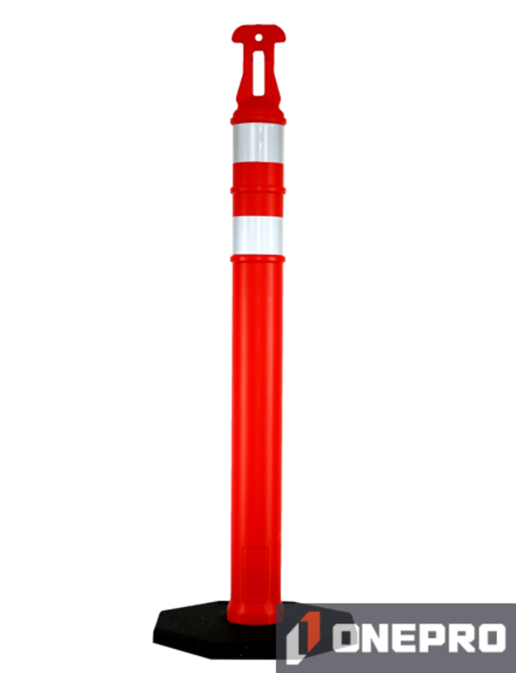 42\" ORANGE Arrow-Top Tube with two (2) 3\" Reflective Collars and 8 lb Base
