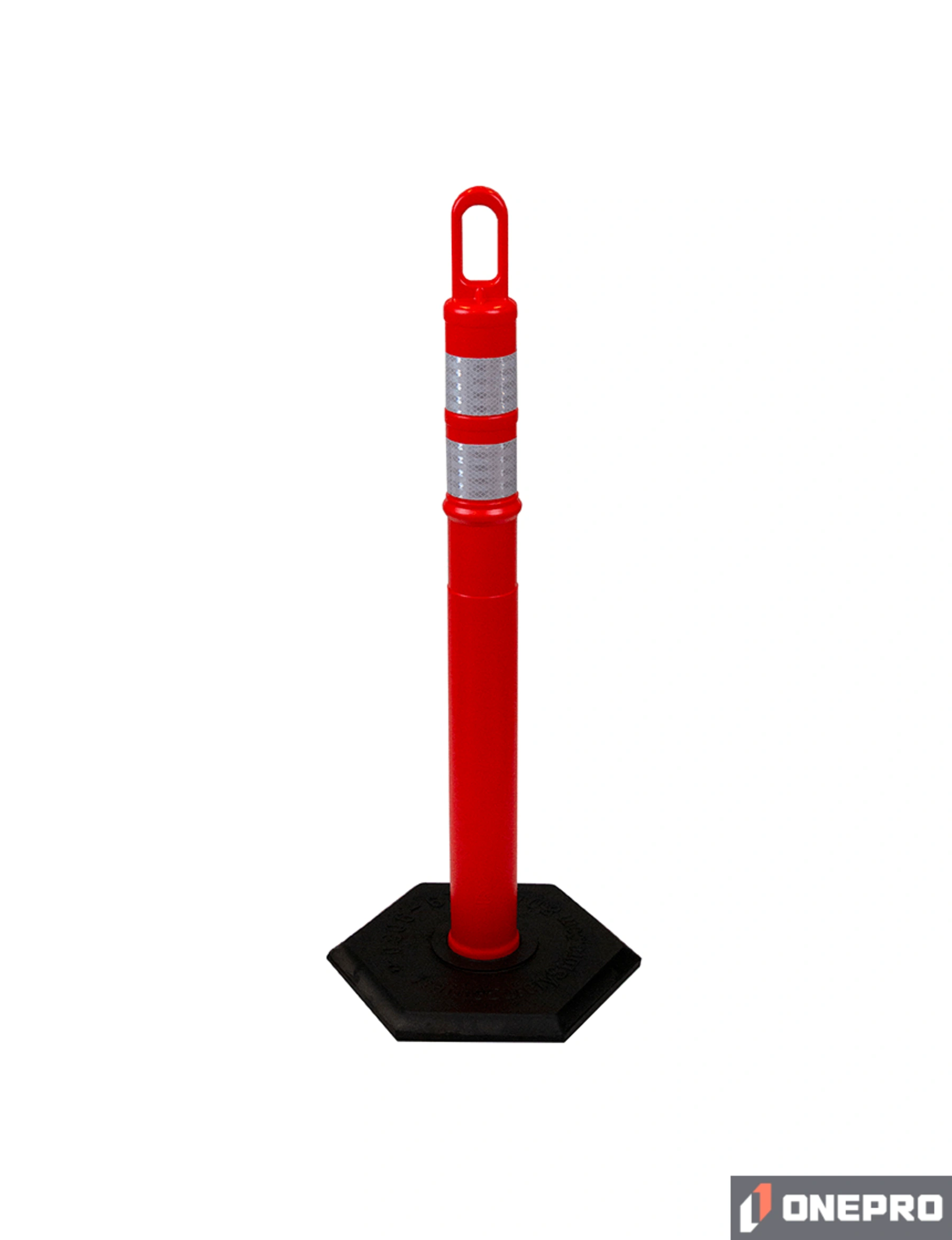 42\" ORANGE Looper Tube with two (2) 3\" Reflective Collars and 18 lb Base