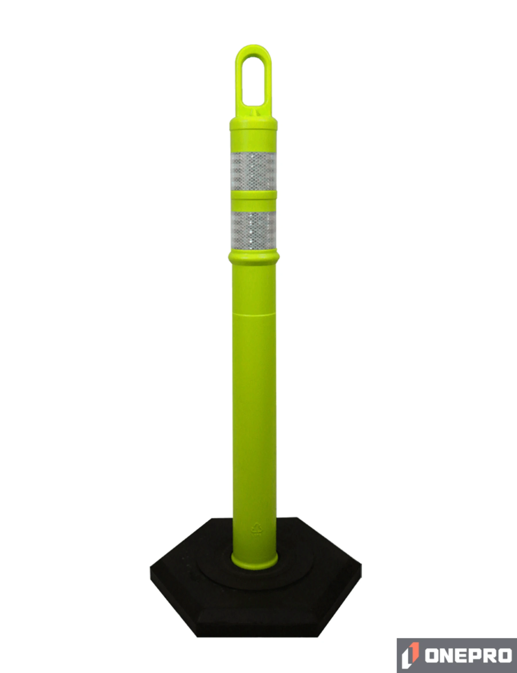 42\" LIME Looper Tube with two (2) 3\" Reflective Collars and 12 lb Base