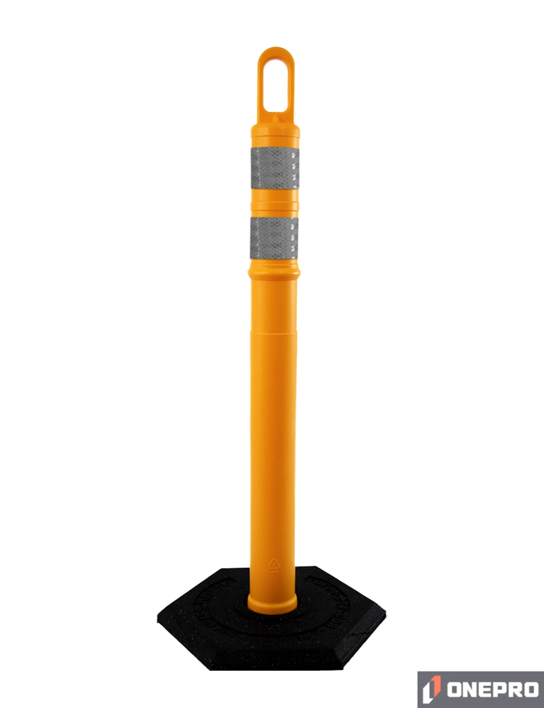 42\" YELLOW Looper Tube with two (2) 3\" Reflective Collars and 12 lb Base