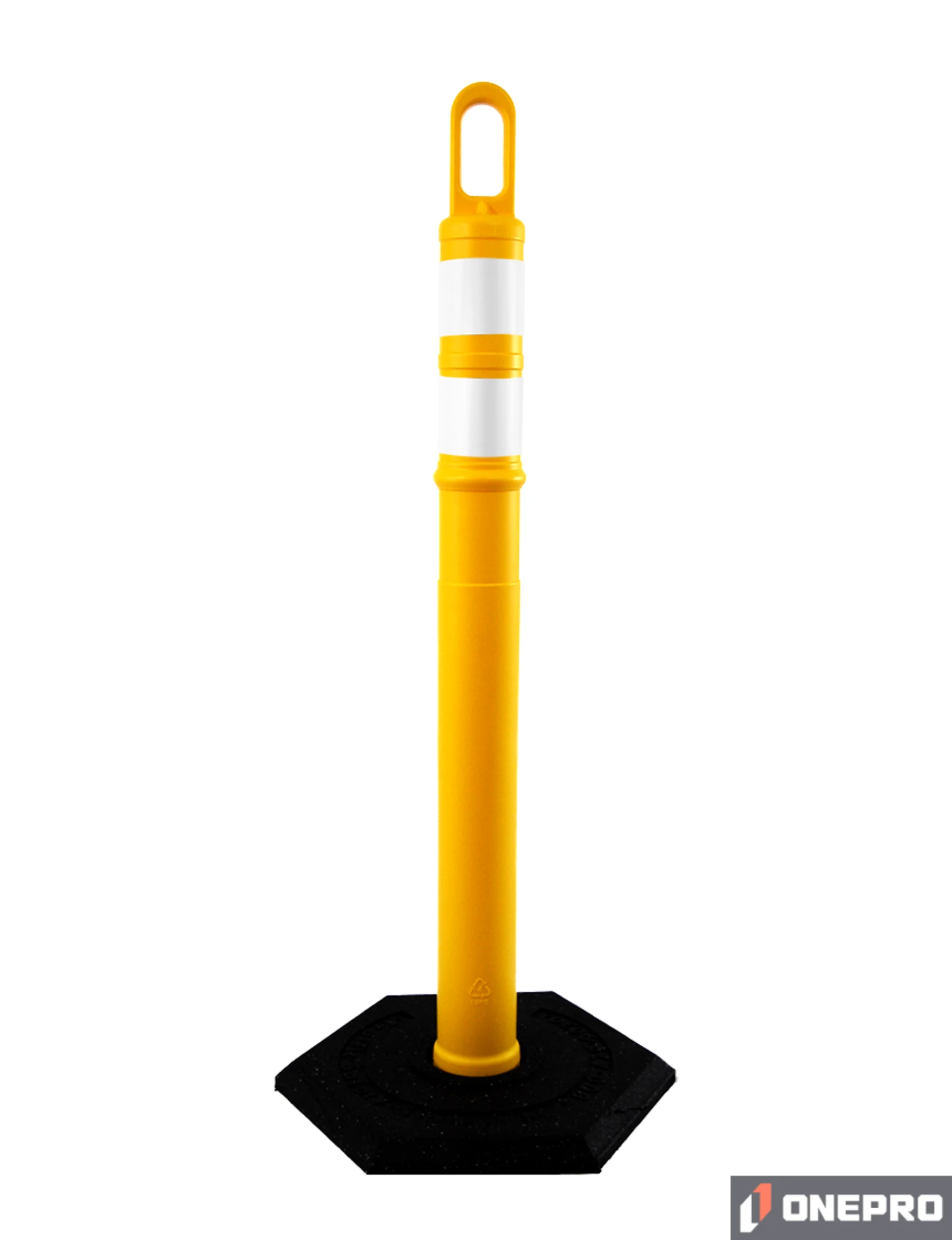 42\" YELLOW Looper Tube with two (2) 3\" Reflective Collars and 8 lb Base