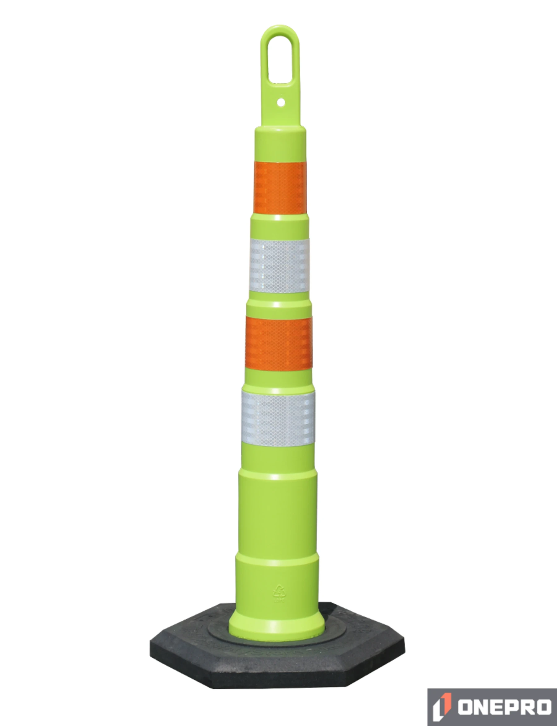 42\" LIME Traffix Looper Cone Channelizer w/Four (4) 4\" EG Reflective Collars \u0026 16 lb Rubber Base