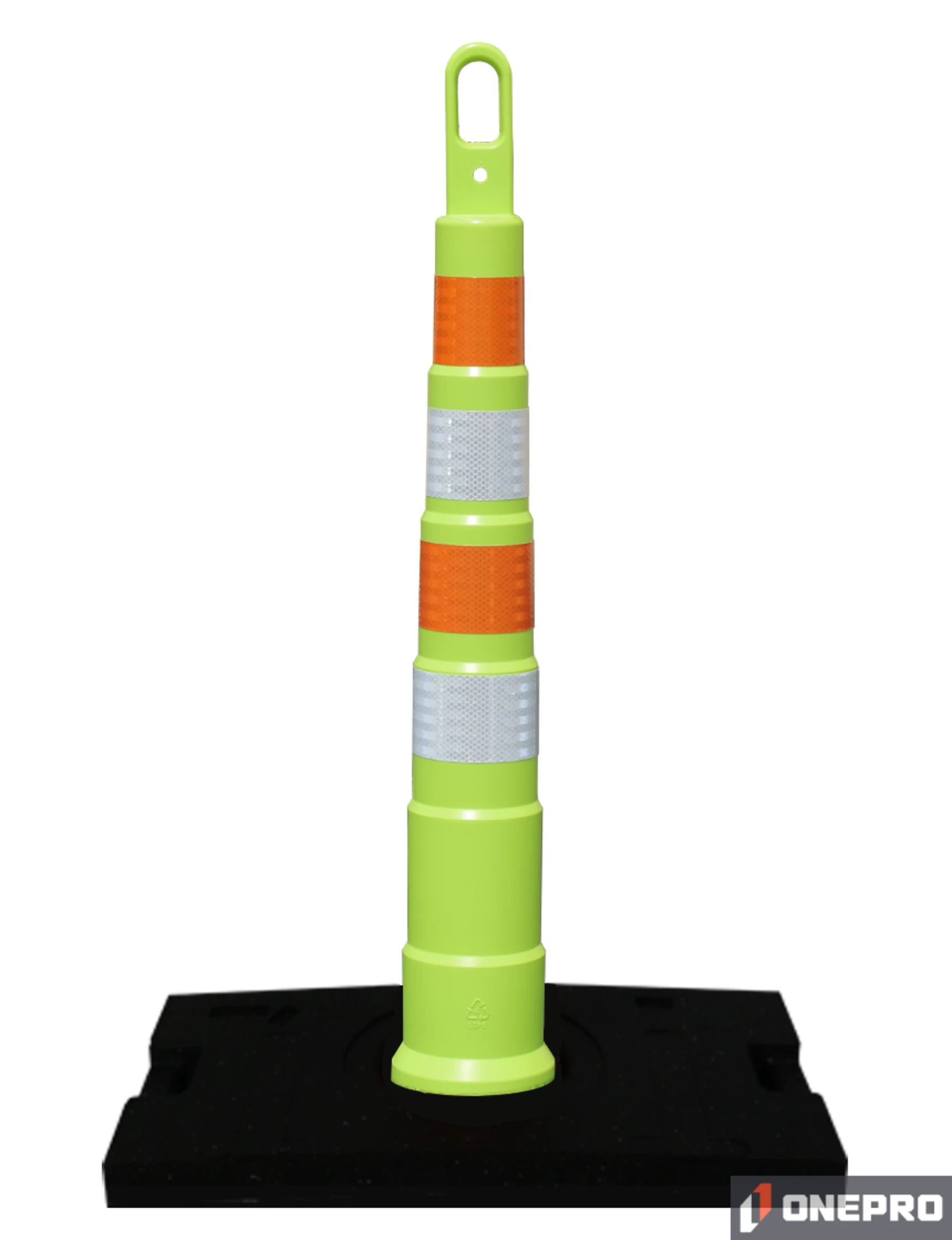42\" LIME Traffix Looper Cone Channelizer w/Four (4) 4\" HI Reflective Collars \u0026 30 lb Rubber Base
