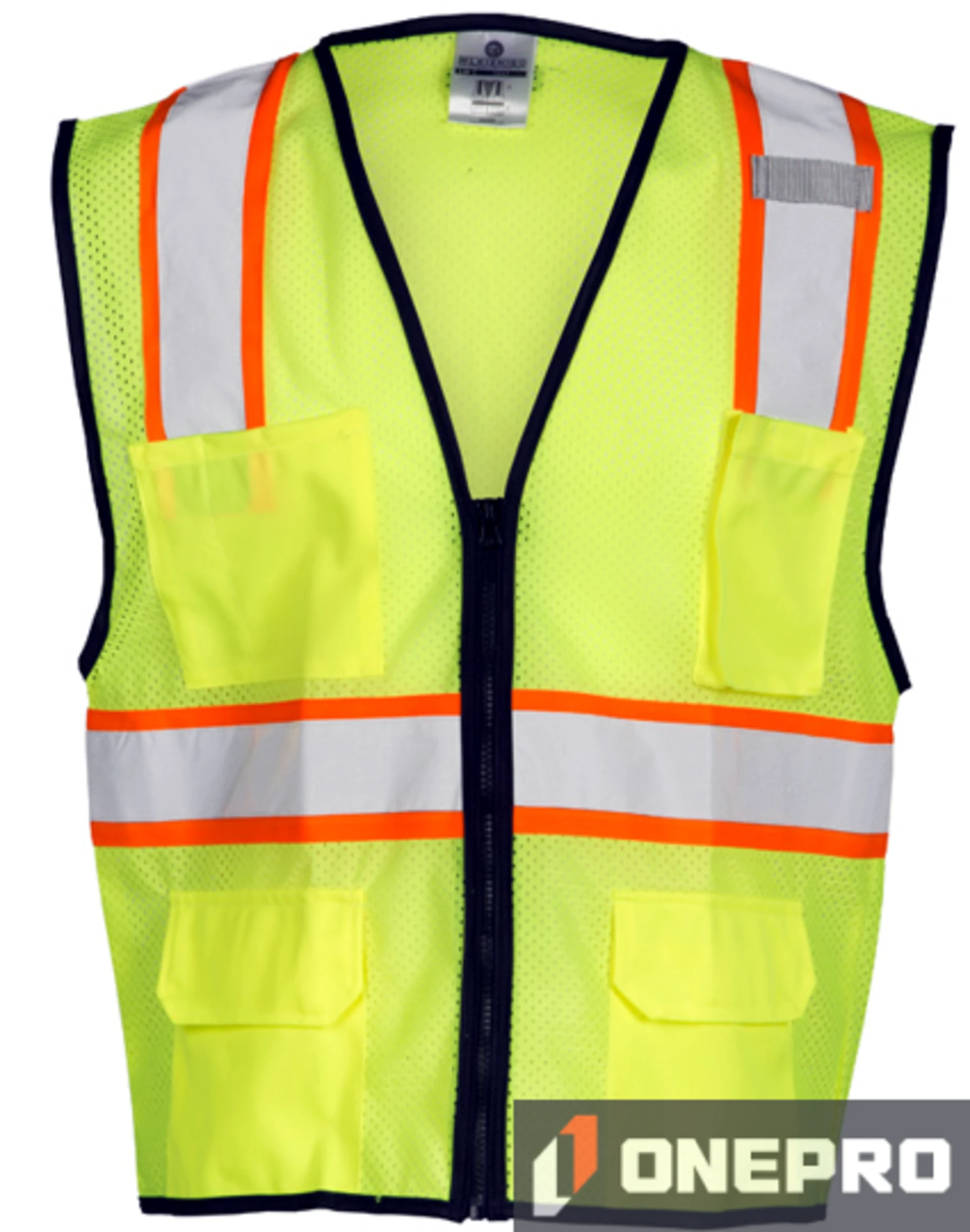 L-XL, Lime, Four (4) Pocket, Contrasting Mesh Class 2 Vest
