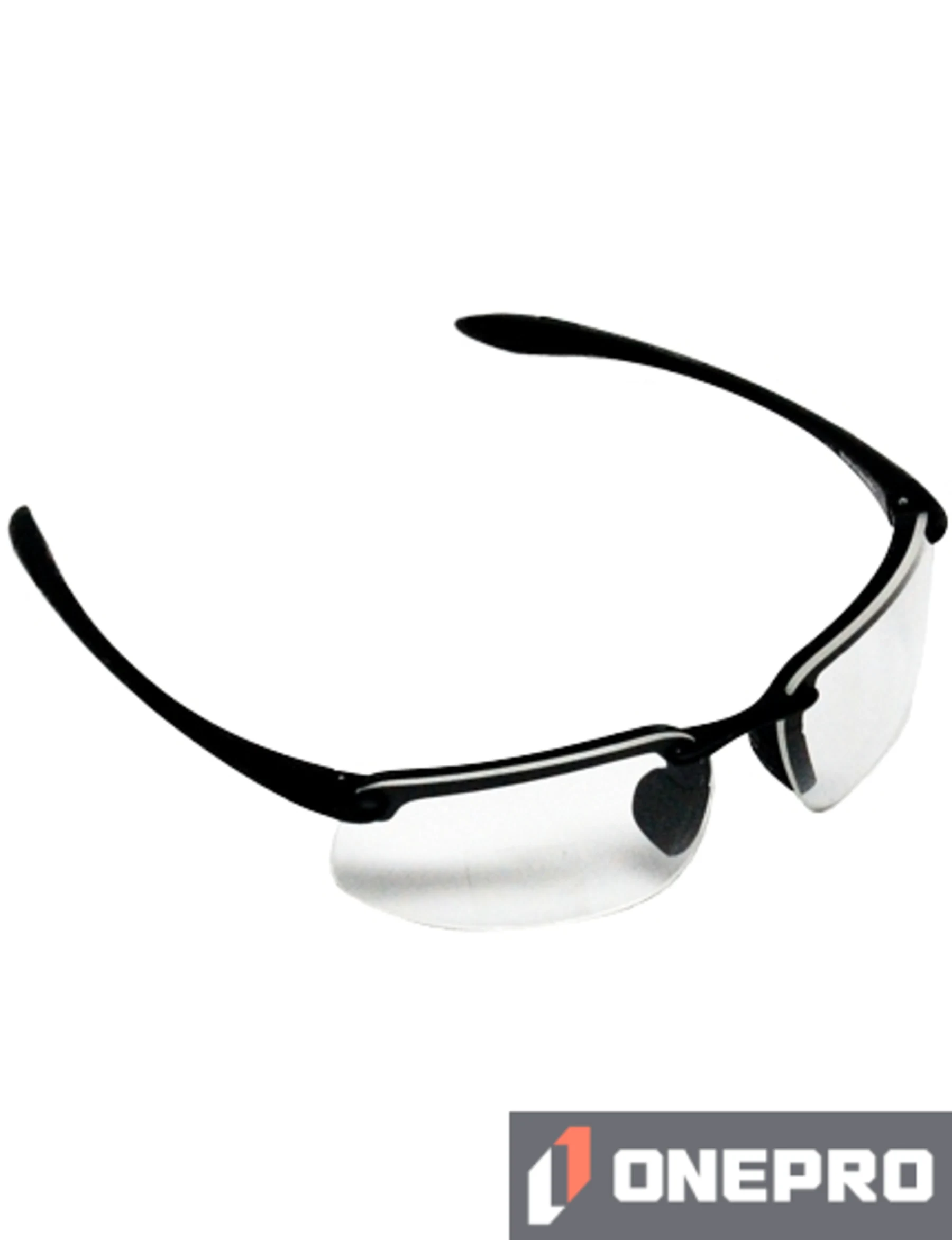 Z87+ Safety Sunglasses (rectangular lens, matte-black frame, clear anti-fog lens)