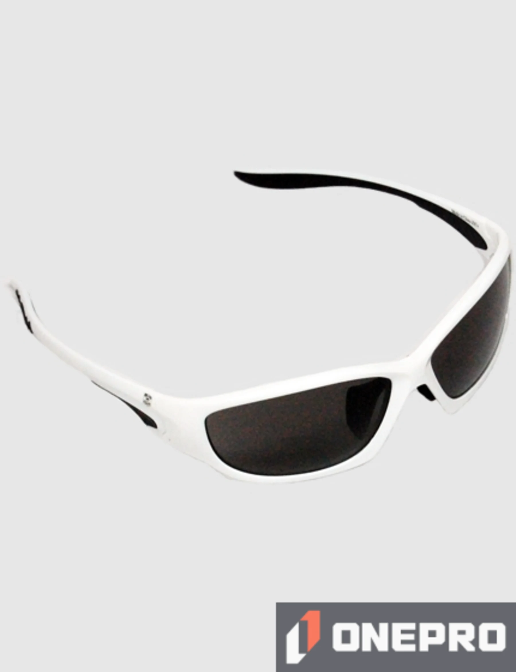 Z87+ Safety Sunglasses (full frame contemporary, white frame, gray anti-fog lens)