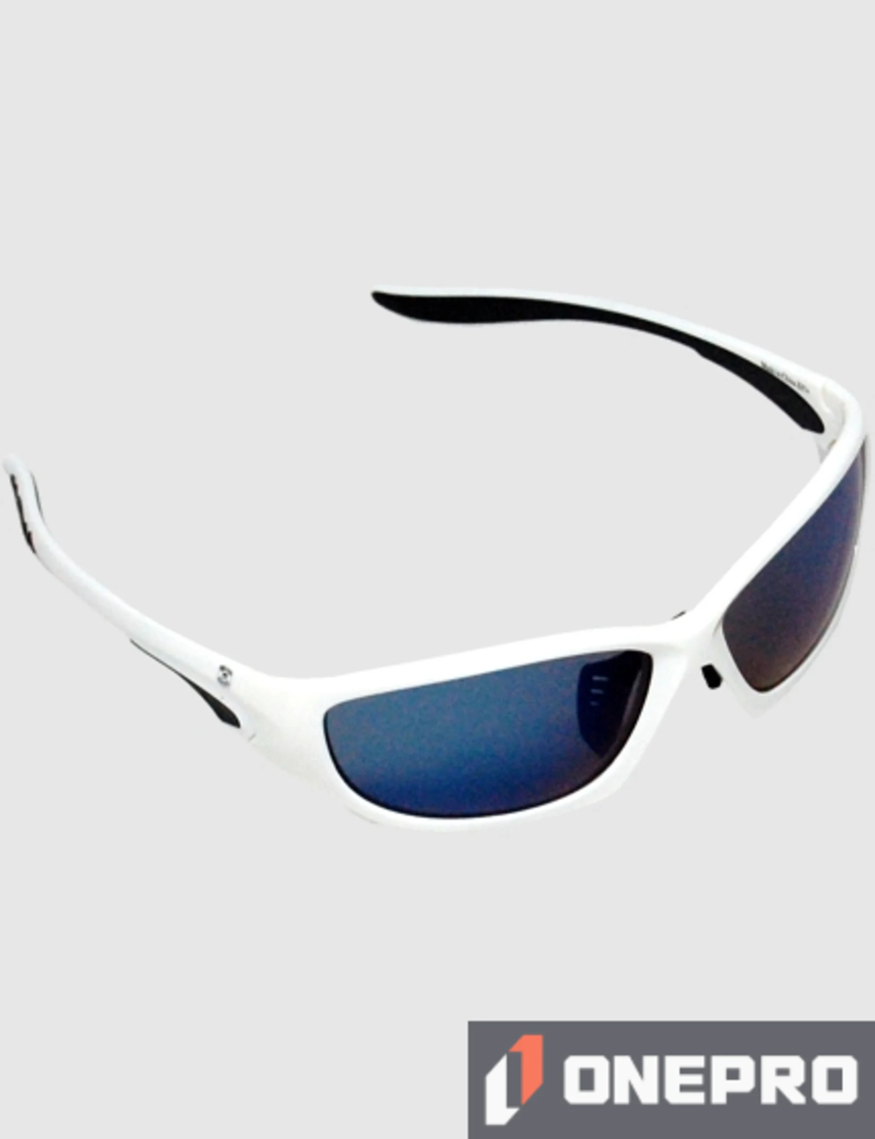 Z87+ Safety Sunglasses (full frame contemporary, white frame, blue mirror anti-fog lens)