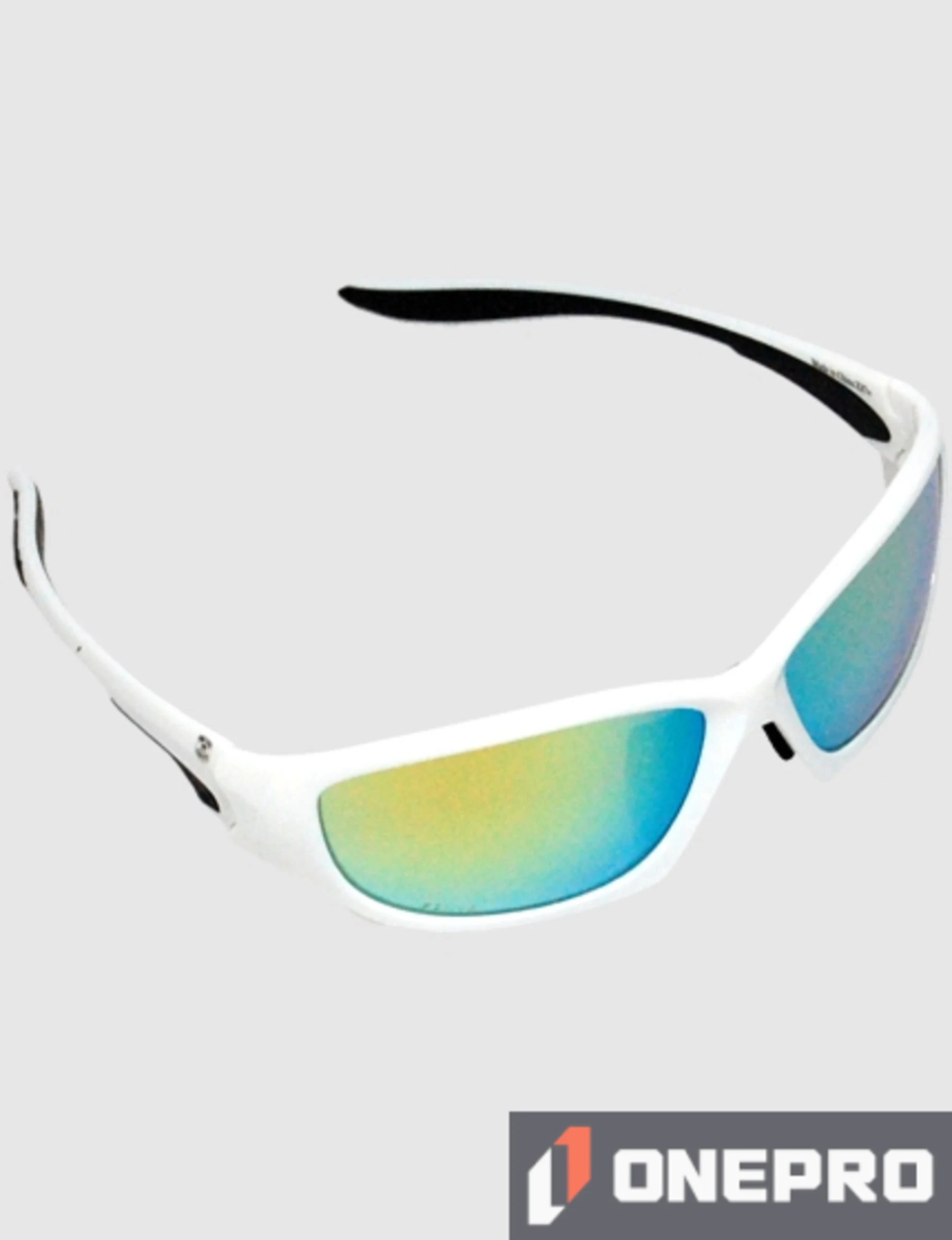 Z87+ Safety Sunglasses (full frame contemporary, white frame, gold mirror anti-fog lens)