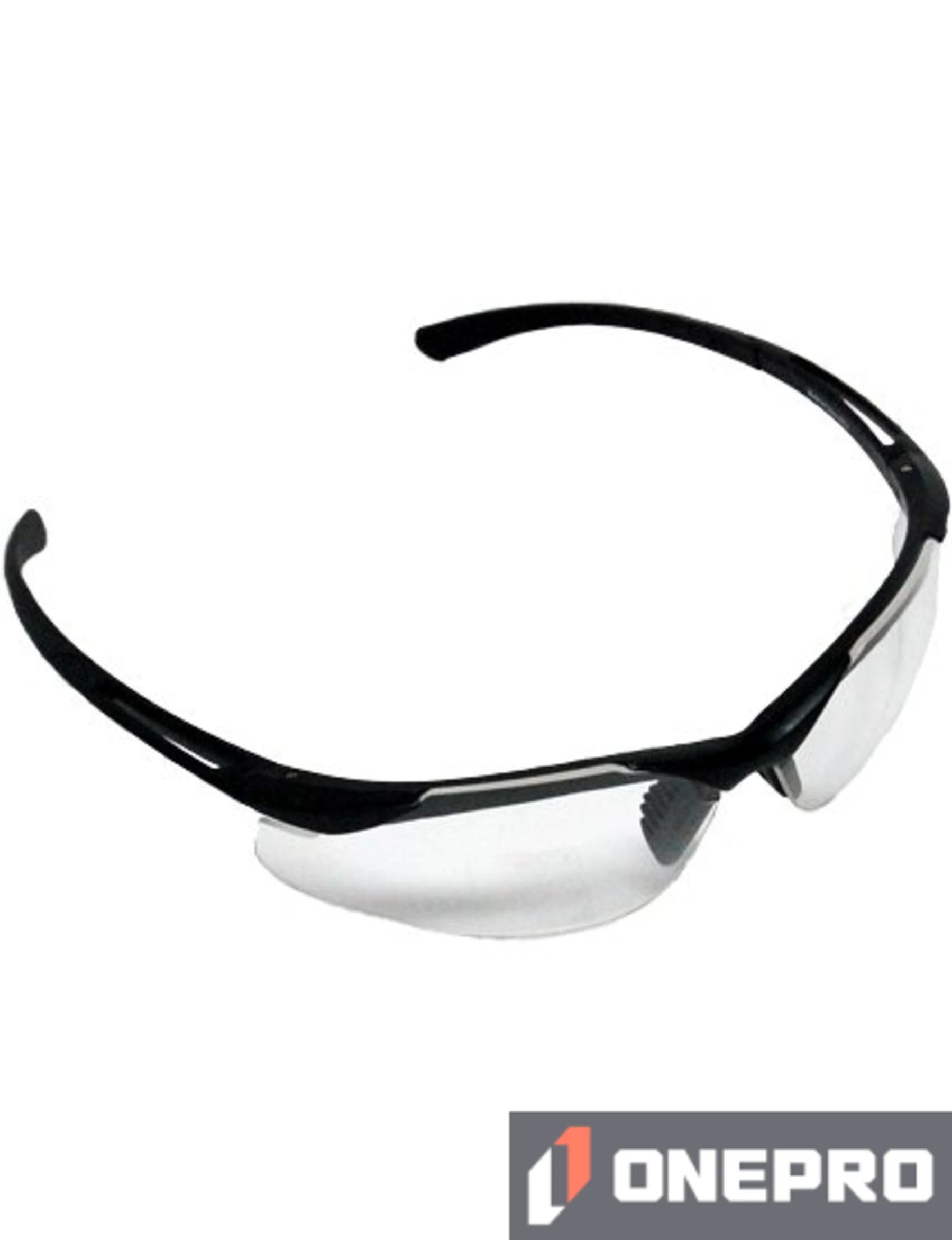 Z87+ Safety Sunglasses (light, wrap around lens, matte-black frame, clear anti-fog lens)