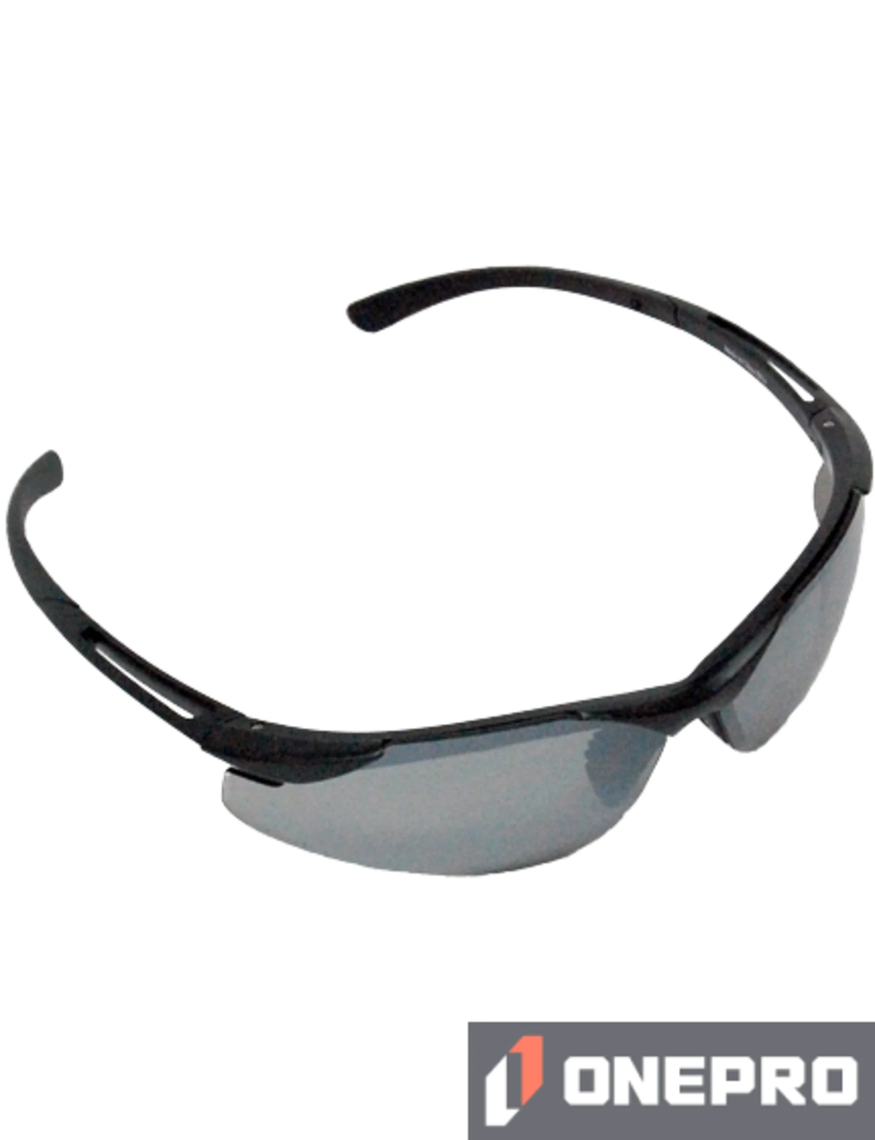 Z87+ Safety Sunglasses (light, wrap around lens, matte-black frame, silver anti-fog lens)