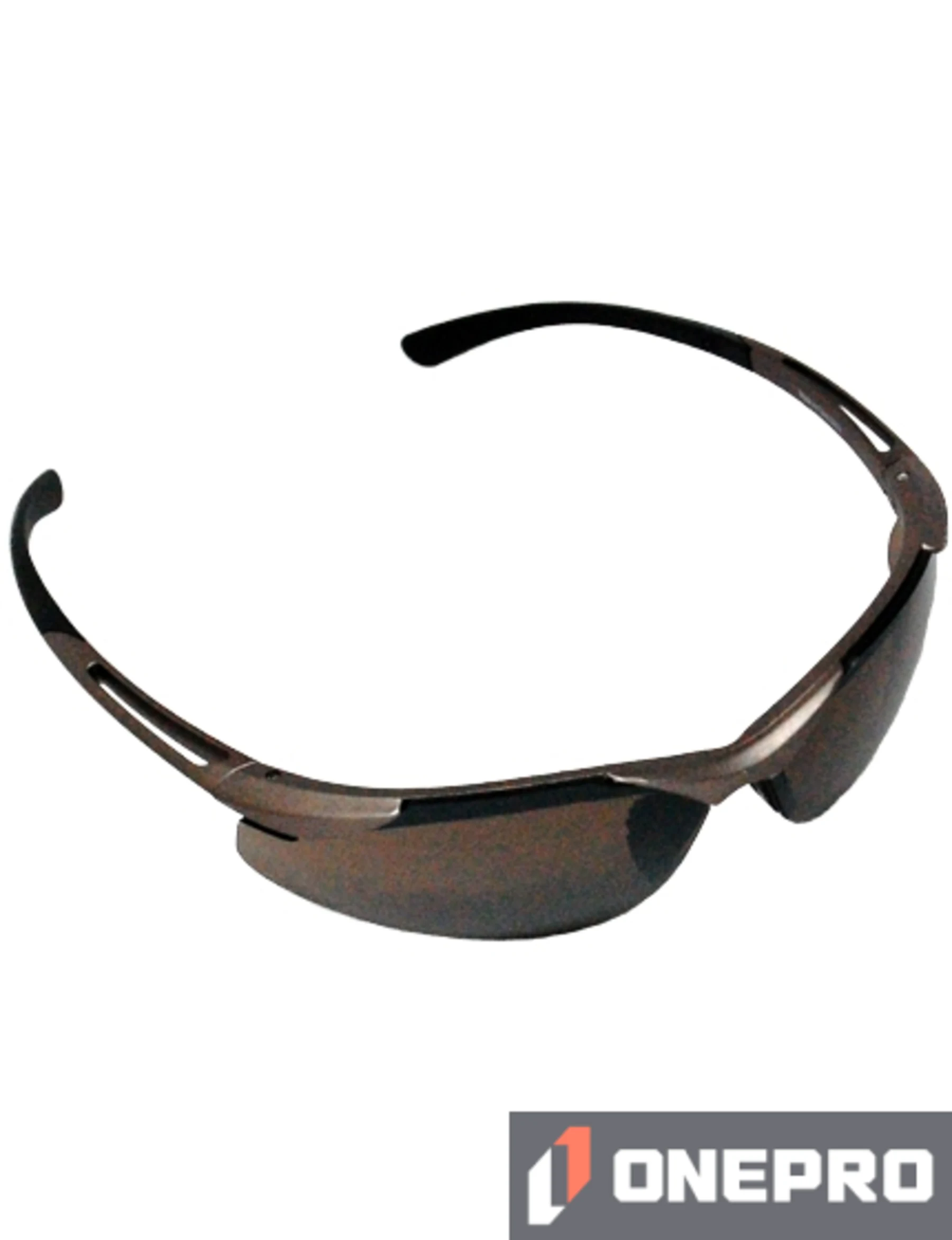 Z87+ Safety Sunglasses (light, wrap around lens, champagne frame, HD brown mirror anti-fog lens)
