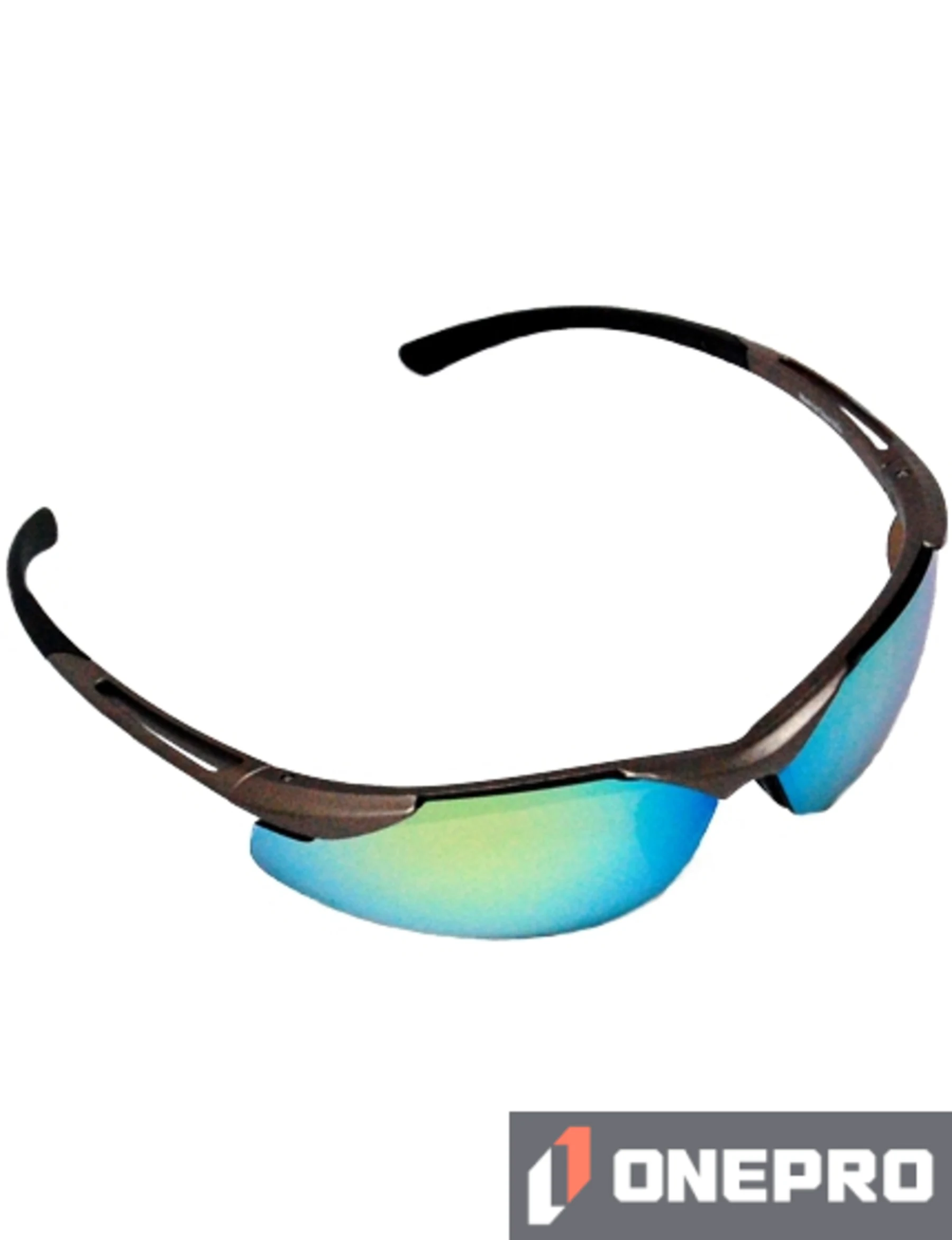 Z87+ Safety Sunglasses (light, wrap around lens, champagne frame, gold mirror anti-fog lens)
