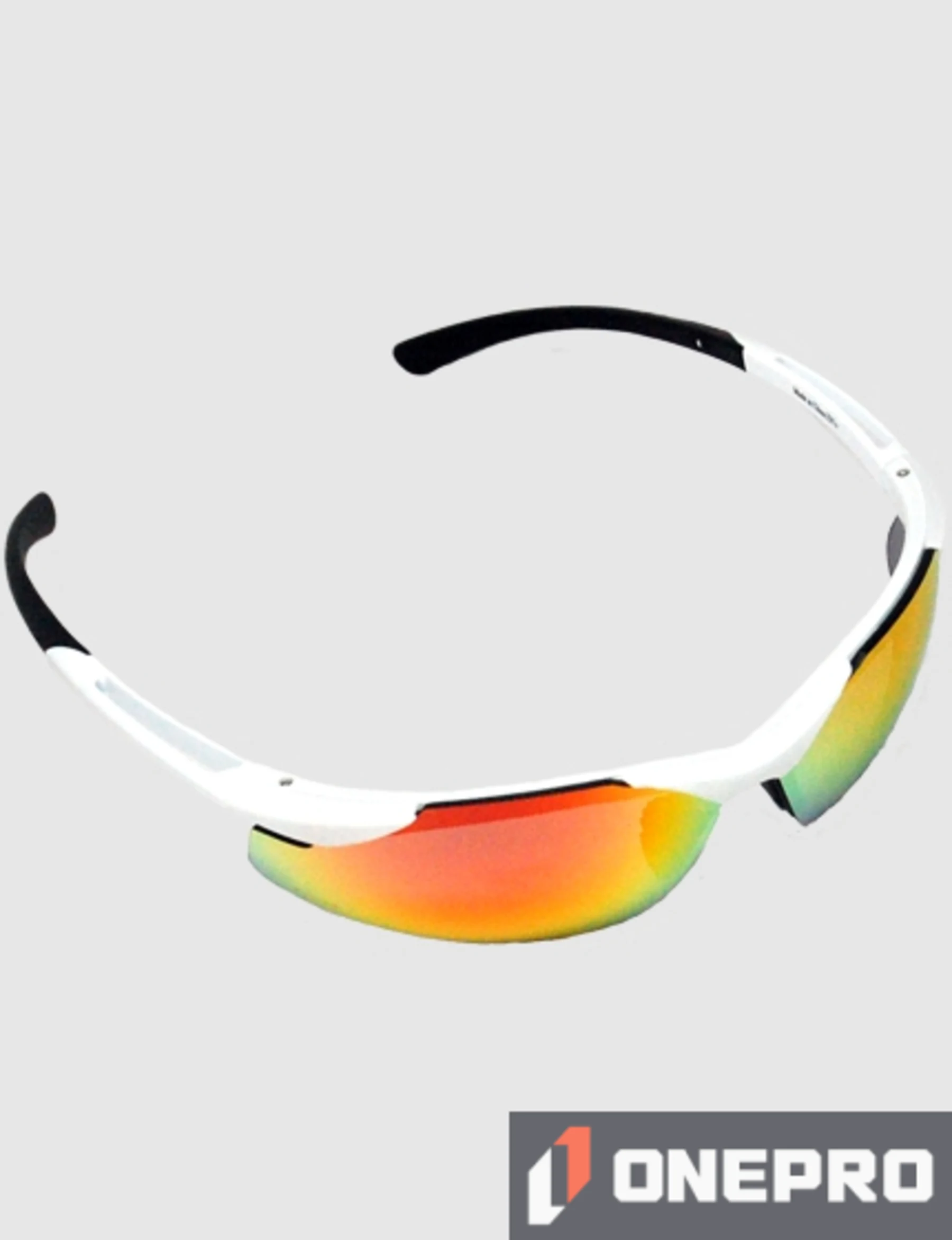 Z87+ Safety Sunglasses (light, wrap around lens, white frame, red mirror anti-fog lens)