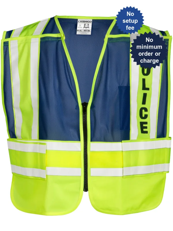 4-Point \"Breakaway\" Class 2 Vest Lettered w/Police, M-Xl w/Custom Non-Reflective Lettering