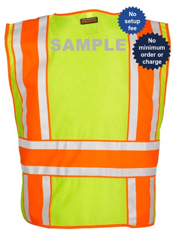Premium, 4-Point\"Break Away\", Lime \u0026 Orange Contrasting, Class 2, 2Xl-4Xl w/ Reflective Custom Lettering