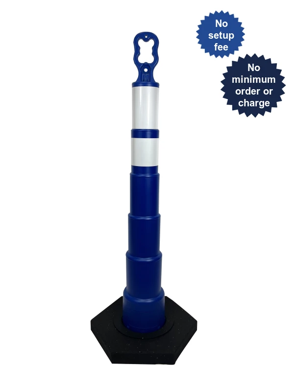 42\" Ez Grab Channelizer Blue Lettering Single Side 16 lbsBase Two Engineer Grade 6\" 4\" White