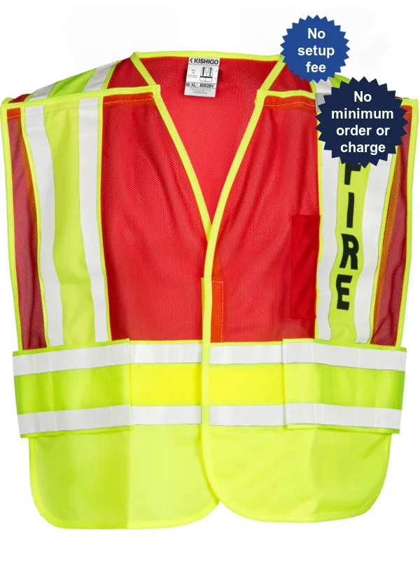 5-Point \"Breakaway\" Class 2 Vest Lettered w/Fire, 2Xl-4Xl w/Custom Black Lettering