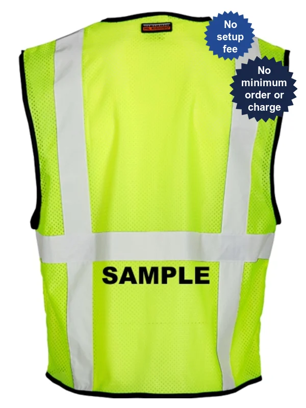 Super Economy Lime Mesh, Class 2 Vest w/6 Pockets \u0026 Zipper Front Closure, 4Xl-5Xl \u0026 Custom Black Lettering