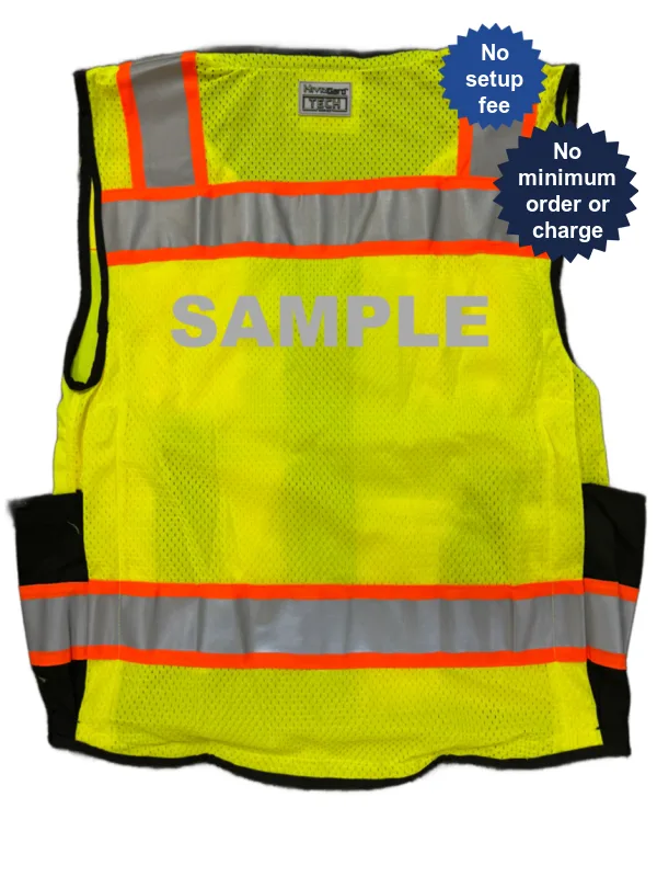 Liberty Hivizgard Tech Series Two Tone, Black Bottom Class 2 Surveyor Vest, Lime, Xl w/ Custom Reflective Lettering