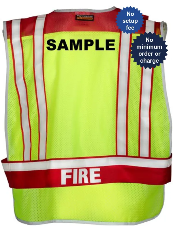 Lime \u0026 Red, 4-Point \"Breakaway\" Psv w/Fire In Reflective Letters, 2Xl-4Xl \u0026 Custom Blk Text