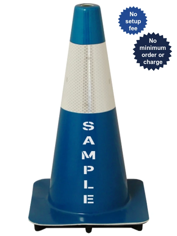 Blue 18\" Flow Molded Traffic Cone w/6\" Reflective Collar \u0026 Custom Stencil