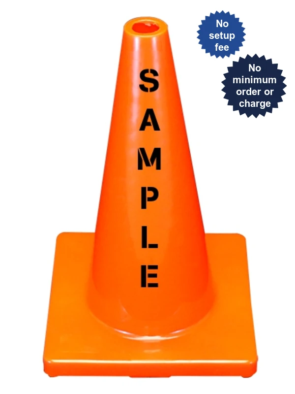 Solid Orange 18\" Economy Cone with Double Sided (2X) Custom Stencil