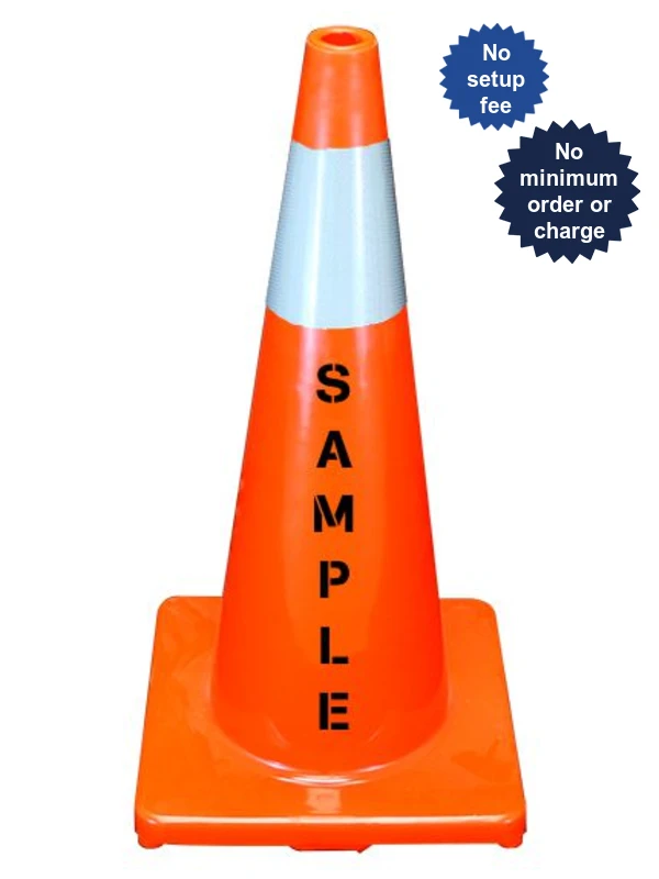 Solid Orange,28\",5.0 Lb,Economy Cone, Single 6\" Reflective Collar \u0026 Double Sided (2X) Custom Stencil