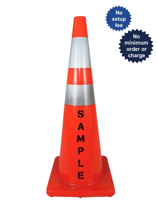 Solid Orange, 36\", 9.2 Lb., Economy Cone w/6\" \u0026 4\" Reflective Collars \u0026 Custom Stencil