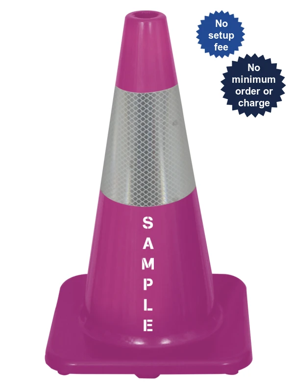 Solid Purple, 18\" Economy Cone w/ 6\" Reflective Collar \u0026 Double Sided Custom Lettering