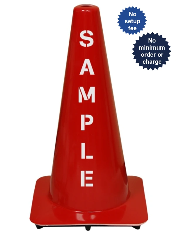Red 18\" Flow Molded Traffic Cone w/Custom Stencil