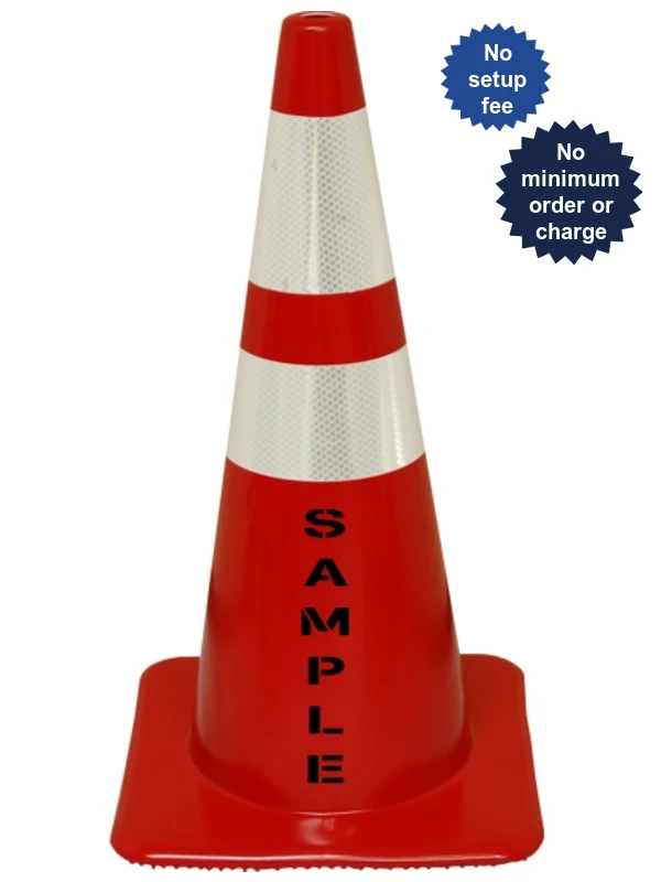 Red 28\" Flow Molded Cone with 6\" \u0026 4\" Reflective Collars with Custom Stencil